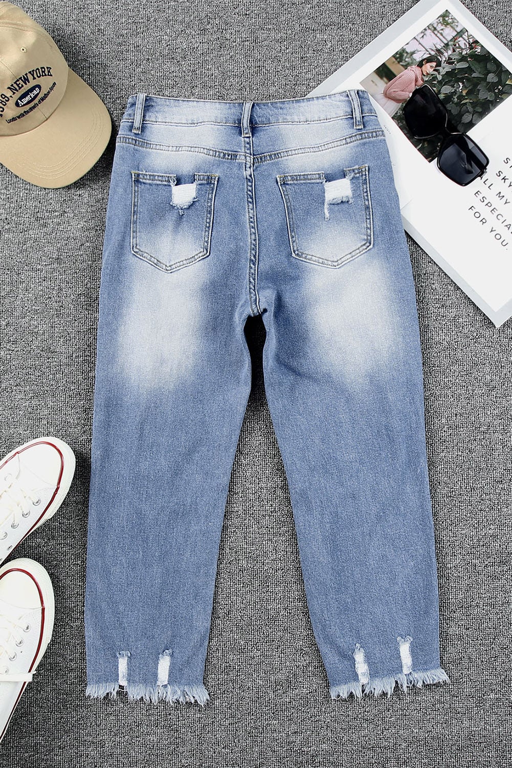 Sky Blue Skinny Distressed Capri Jeans