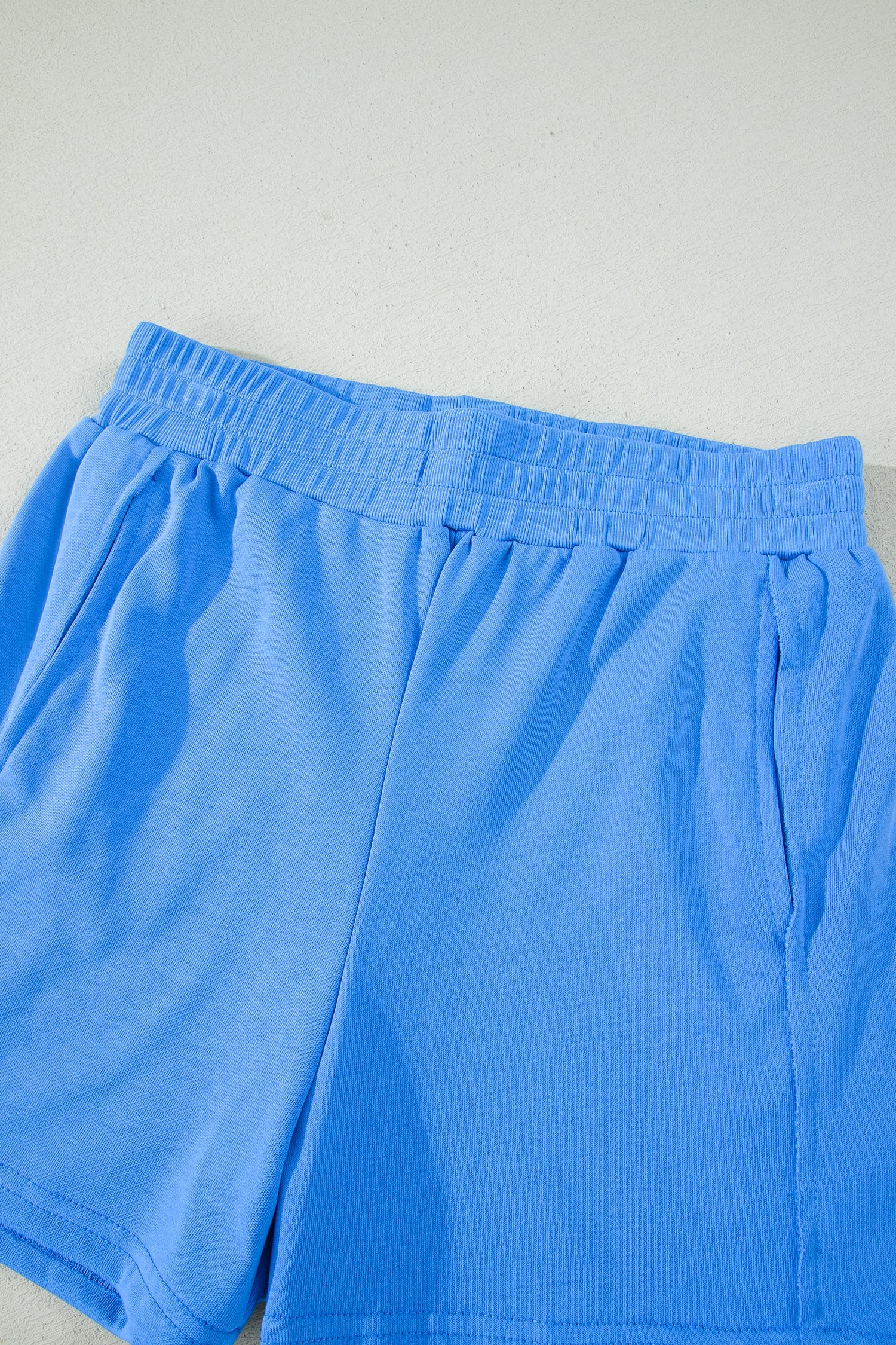 Sky Blue Slim Tank Top Elastic High Waist Shorts 2pcs Outfit