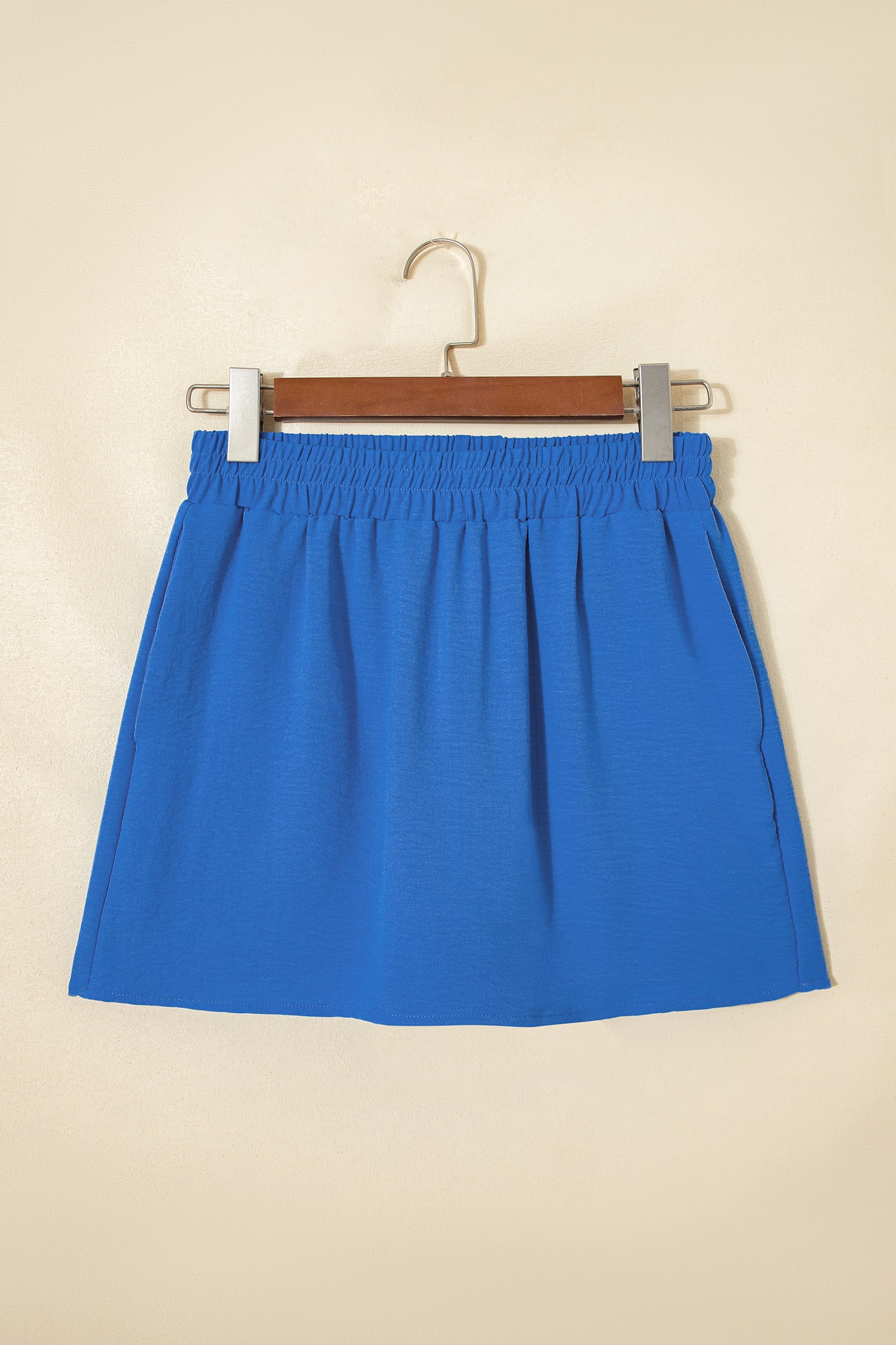 Sky Blue Solid Color Elastic Waist Casual Skort