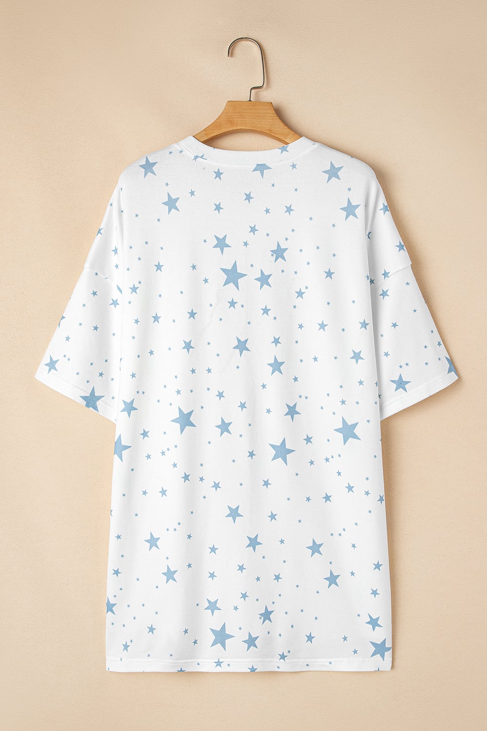 Sky Blue Stars Print Drop Shoulder Oversized T Shirt with Slits