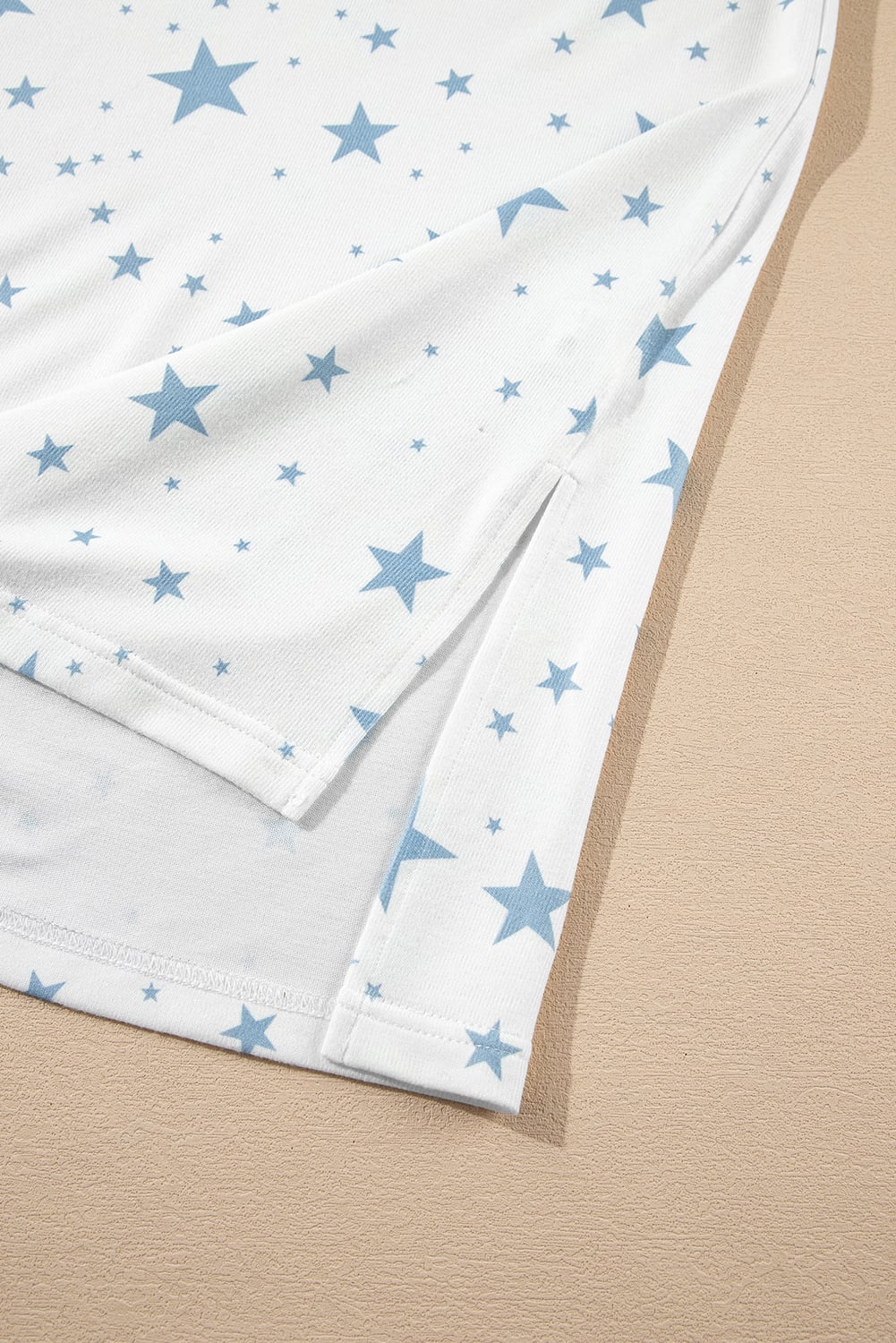 Sky Blue Stars Print Drop Shoulder Oversized T Shirt with Slits