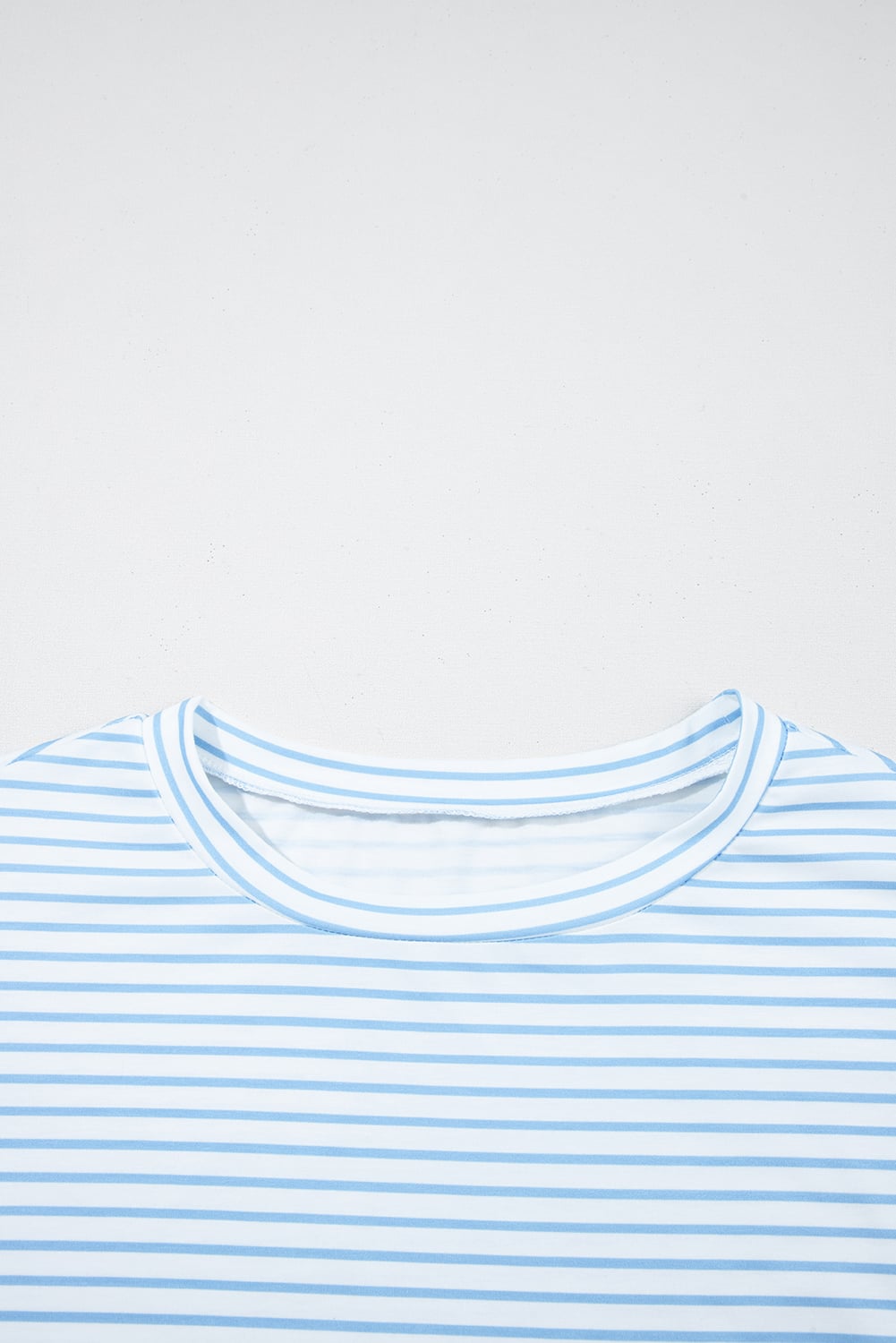 Sky Blue Stripe Floral Three Quarter Sleeves Patchwork Drop Shoulder Top