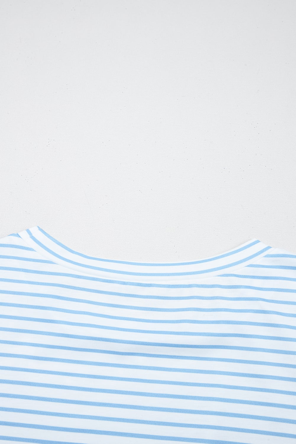 Sky Blue Stripe Floral Three Quarter Sleeves Patchwork Drop Shoulder Top