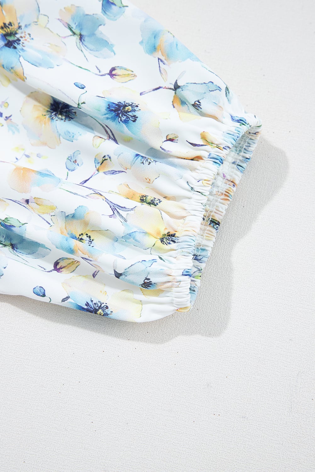 Sky Blue Stripe Floral Three Quarter Sleeves Patchwork Drop Shoulder Top