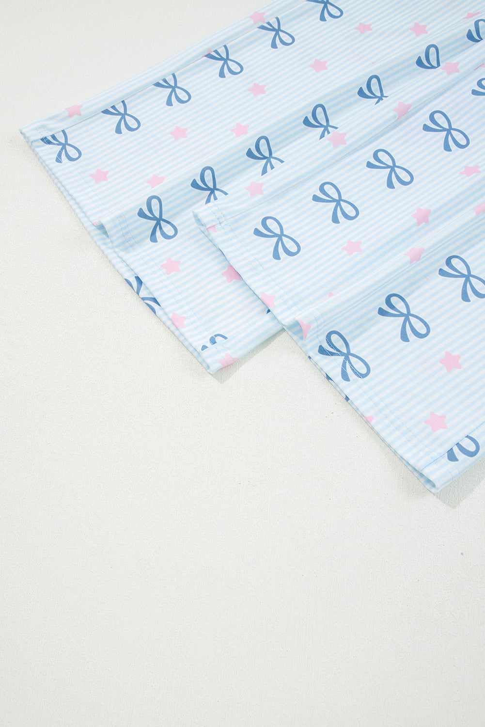 Sky Blue Stripe Bow Star Print Tied Detail 2pcs Lounge Set