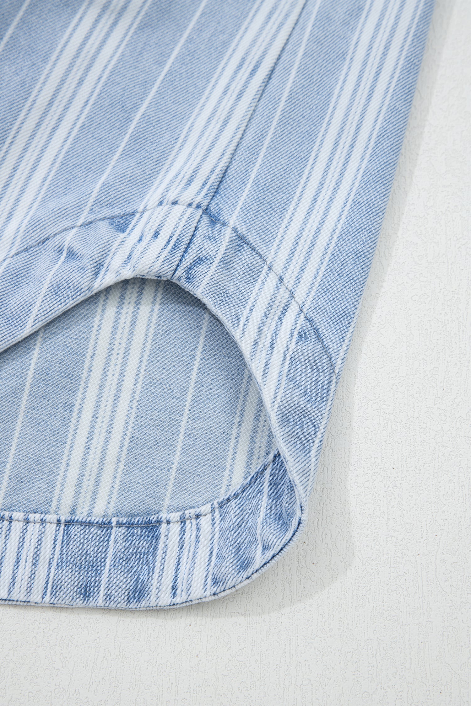 Sky Blue Stripe Boyfriend Chest Pocket Classic Denim Shacket