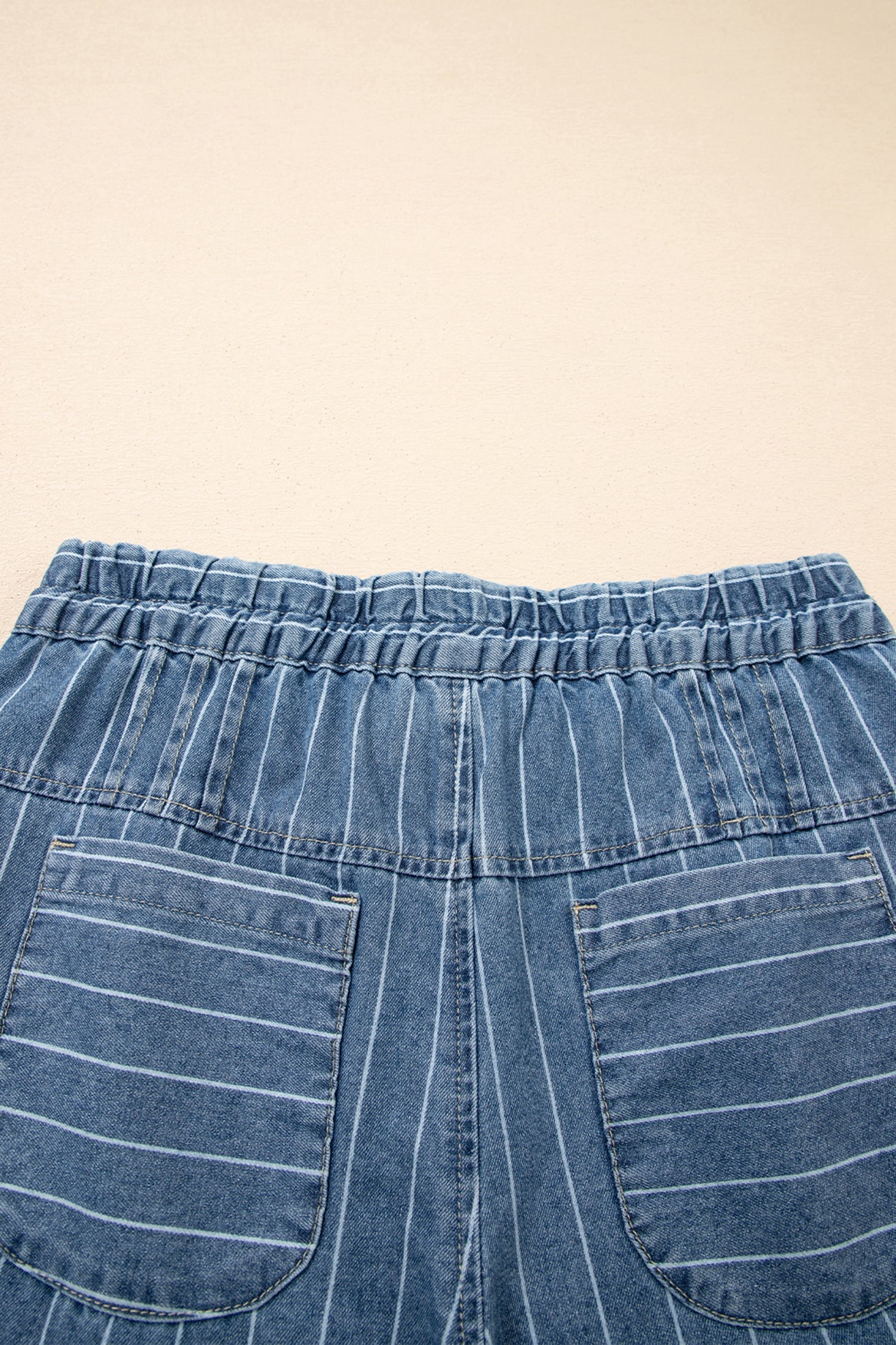 Sky Blue Stripe Button Pleated Drawstring Waist Casual Wide Leg Jeans