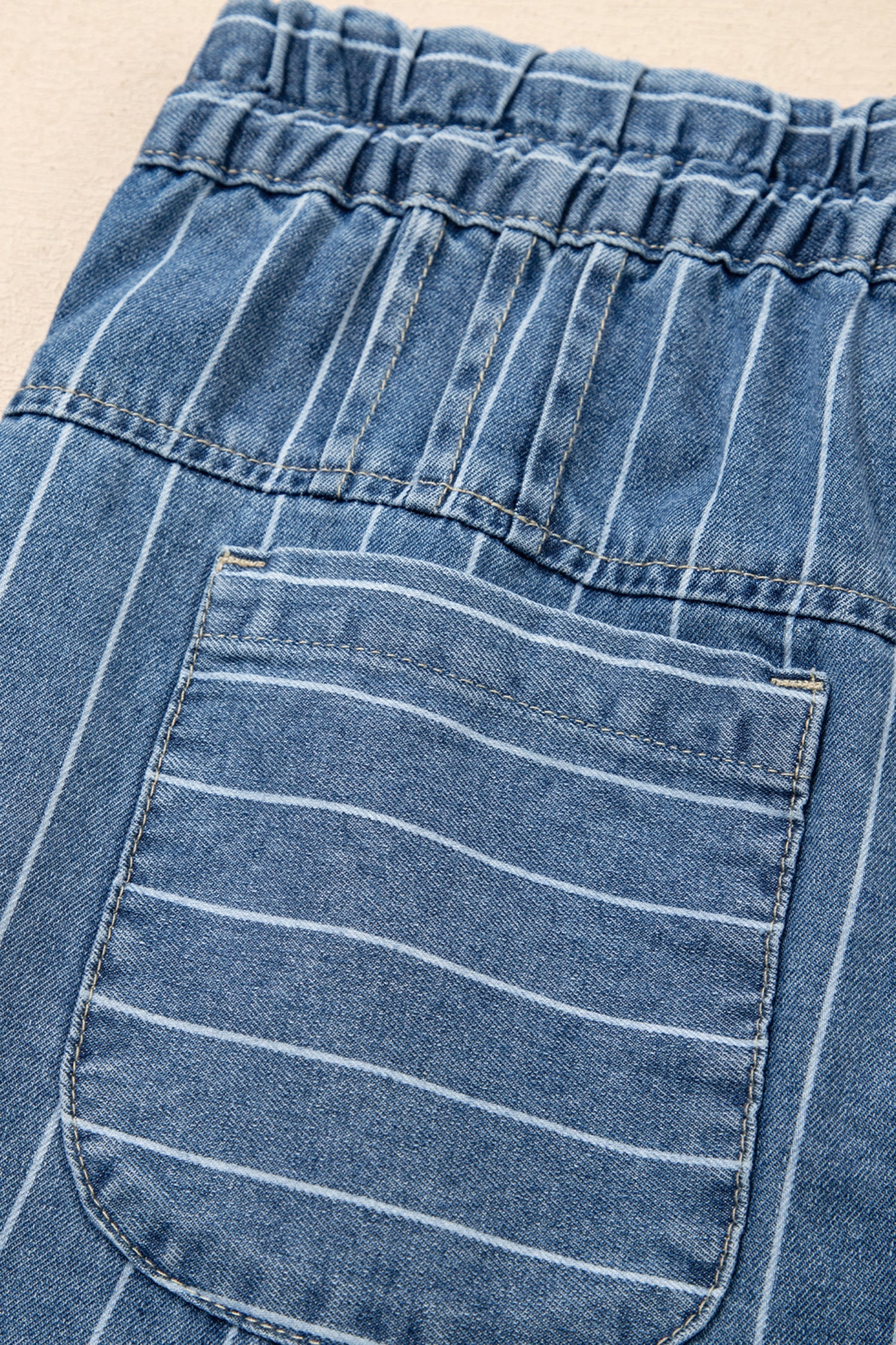 Sky Blue Stripe Button Pleated Drawstring Waist Casual Wide Leg Jeans