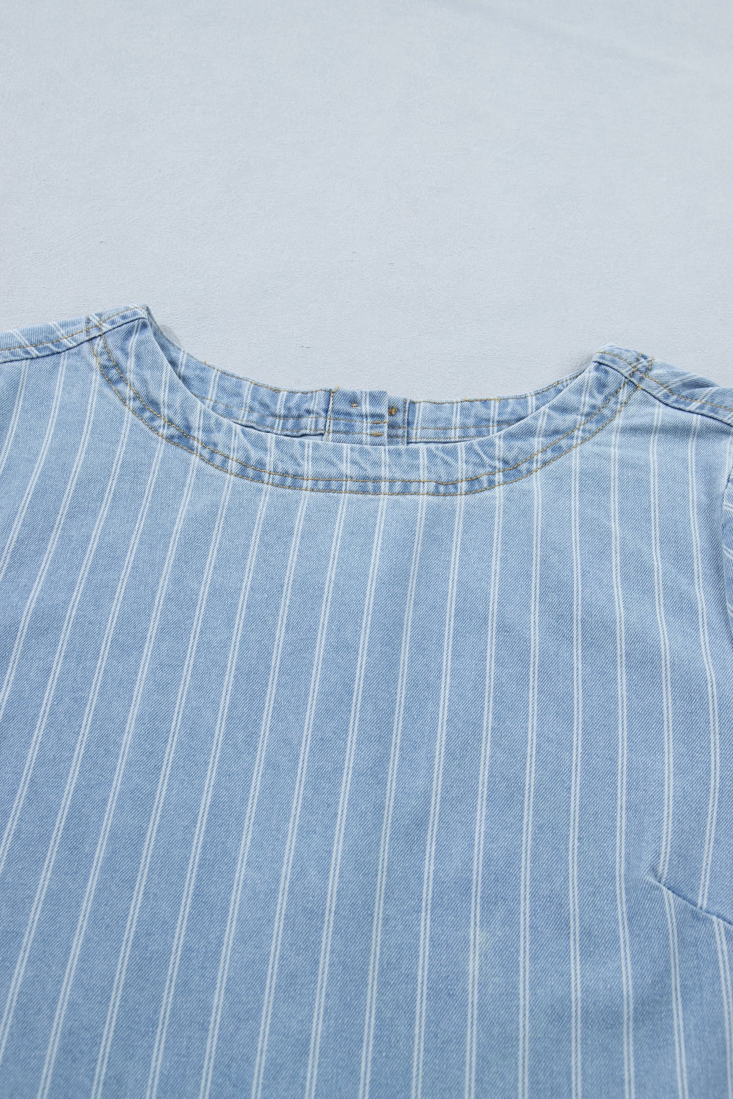 Sky Blue Stripe Buttoned Back T-Shirt Denim Mini Dress