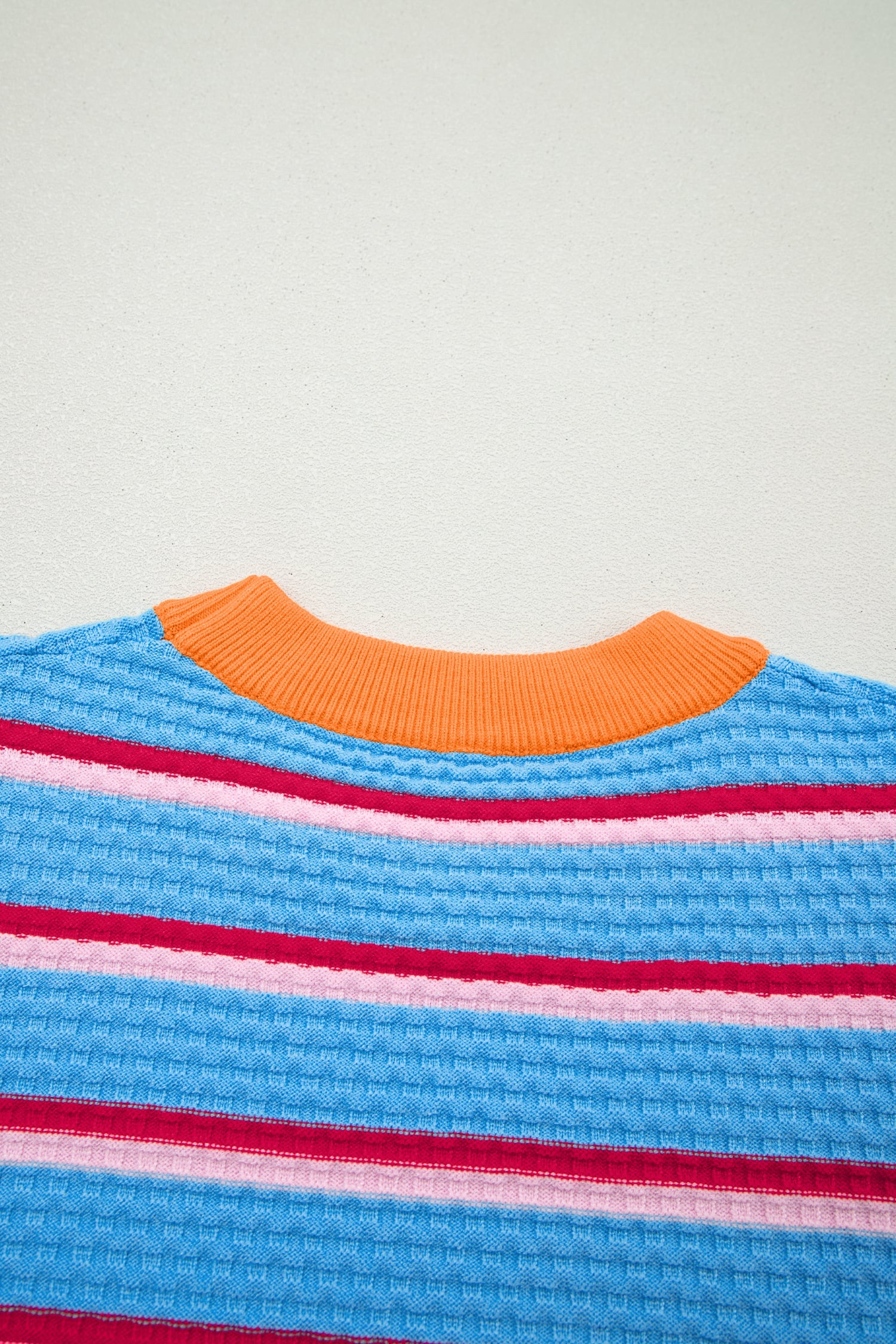 Sky Blue Stripe Colorblock Trim Half Sleeve Sweater Top