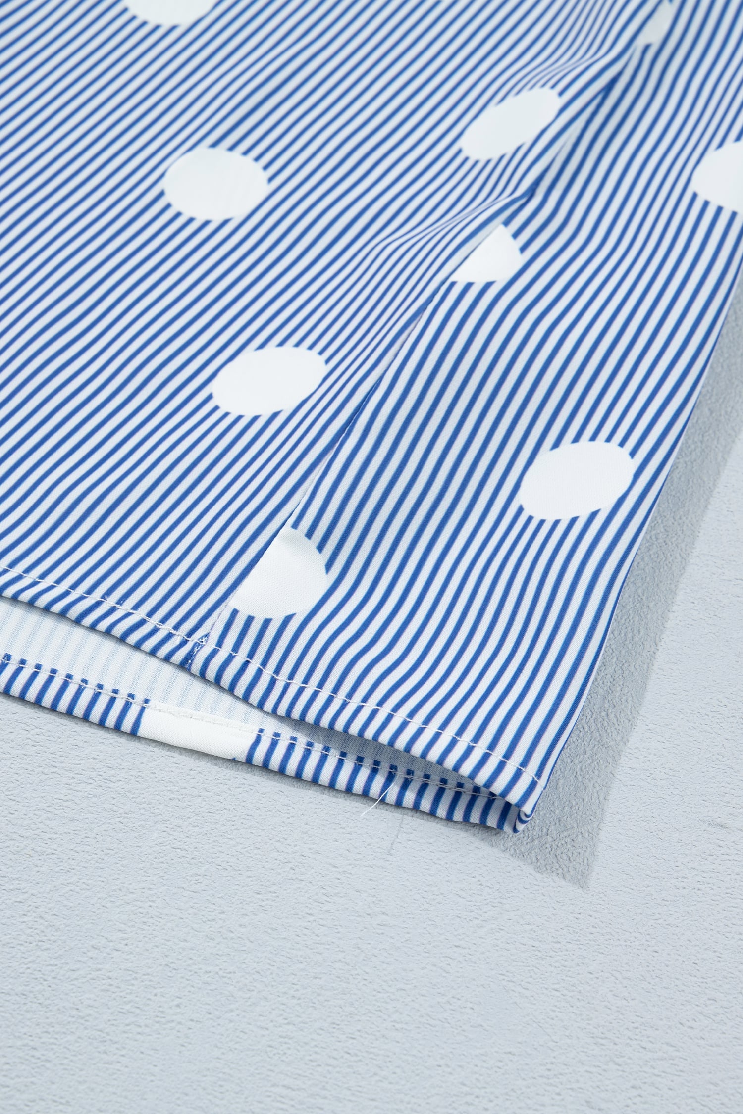 Sky Blue Stripe Contrast Polka Dot Print Pleated Ruffle Sleeve Shirt