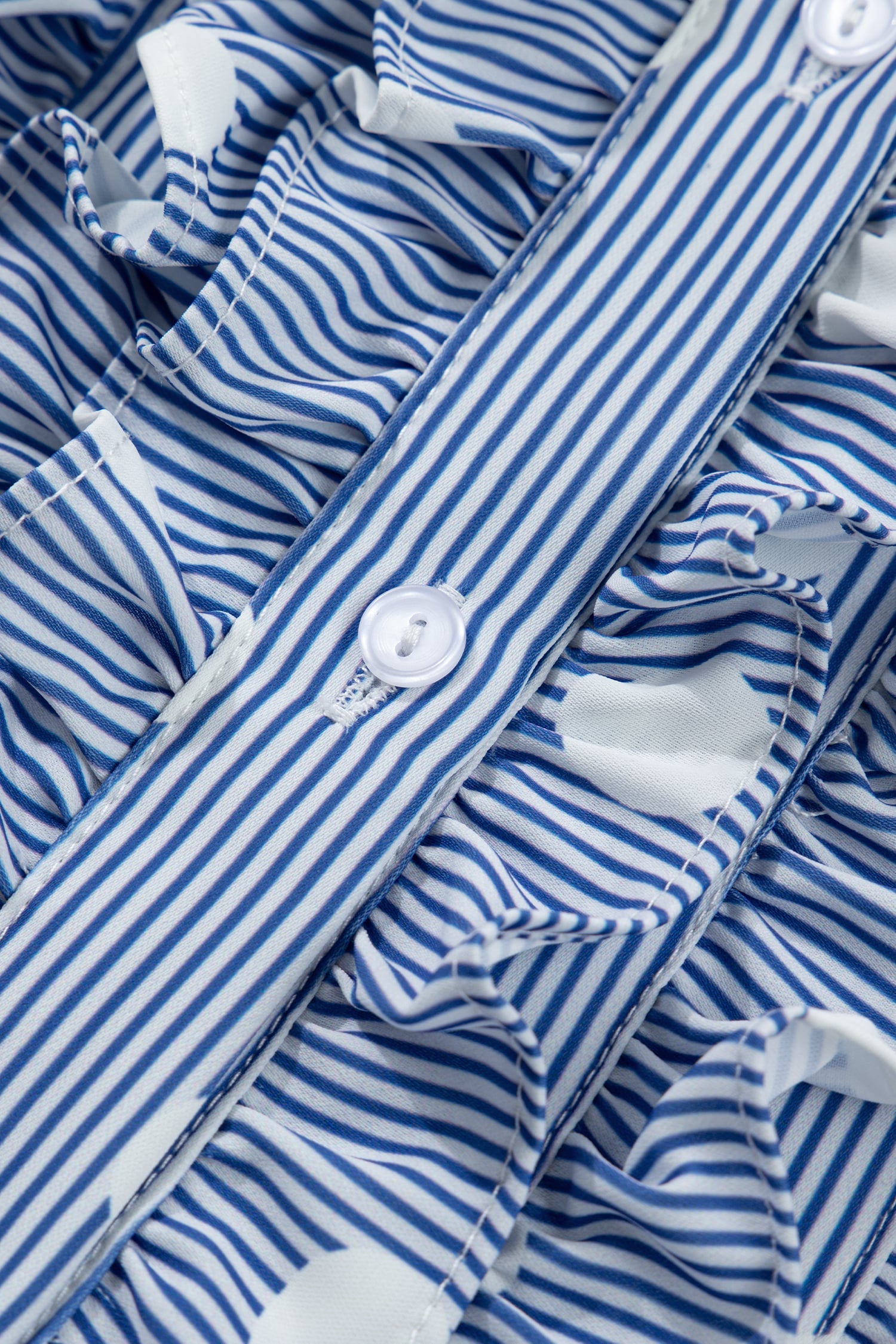 Sky Blue Stripe Contrast Polka Dot Print Pleated Ruffle Sleeve Shirt
