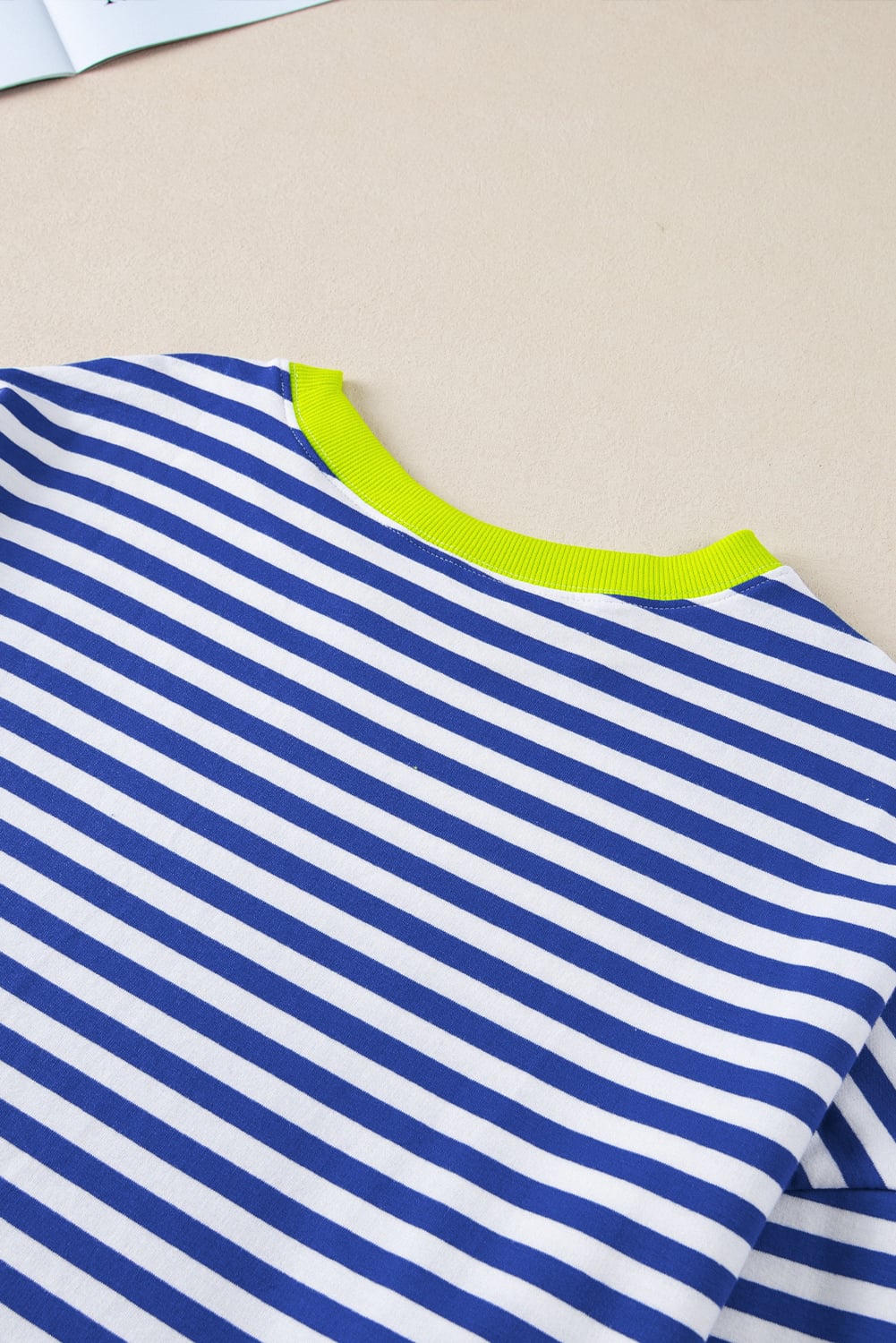 Sky Blue Stripe Striped Contrast Ribbed Trim Drop Shoulder Baggy Sweatshirt