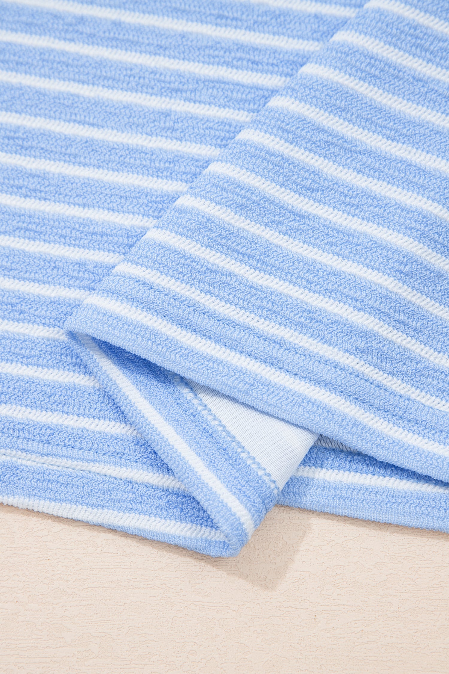 Sky Blue Stripe Crew Neck Tee Drawstring Waist Cropped Pants Set