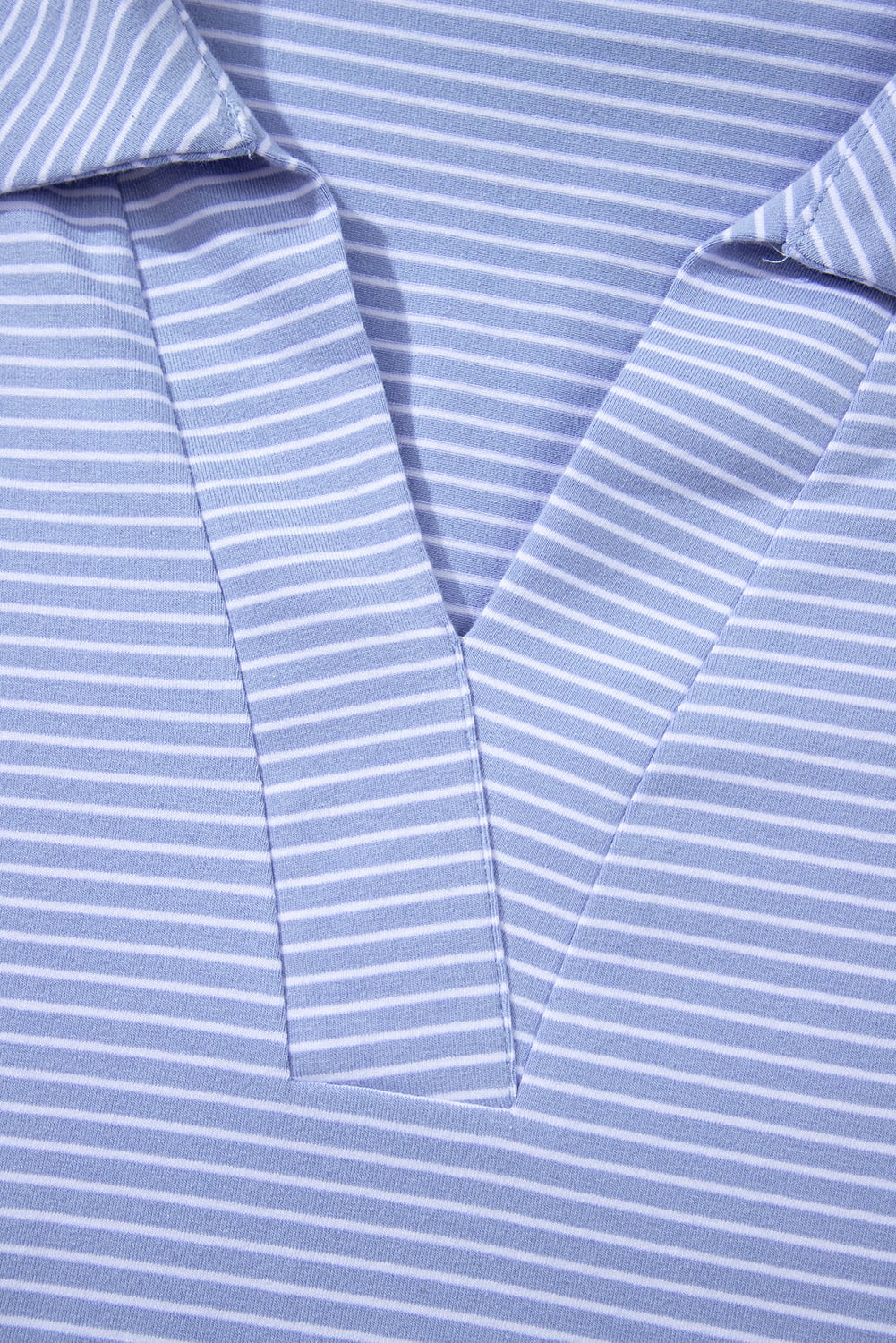 Sky Blue Stripe Dolman Sleeve Polo Shirt and Drawstring Shorts Set