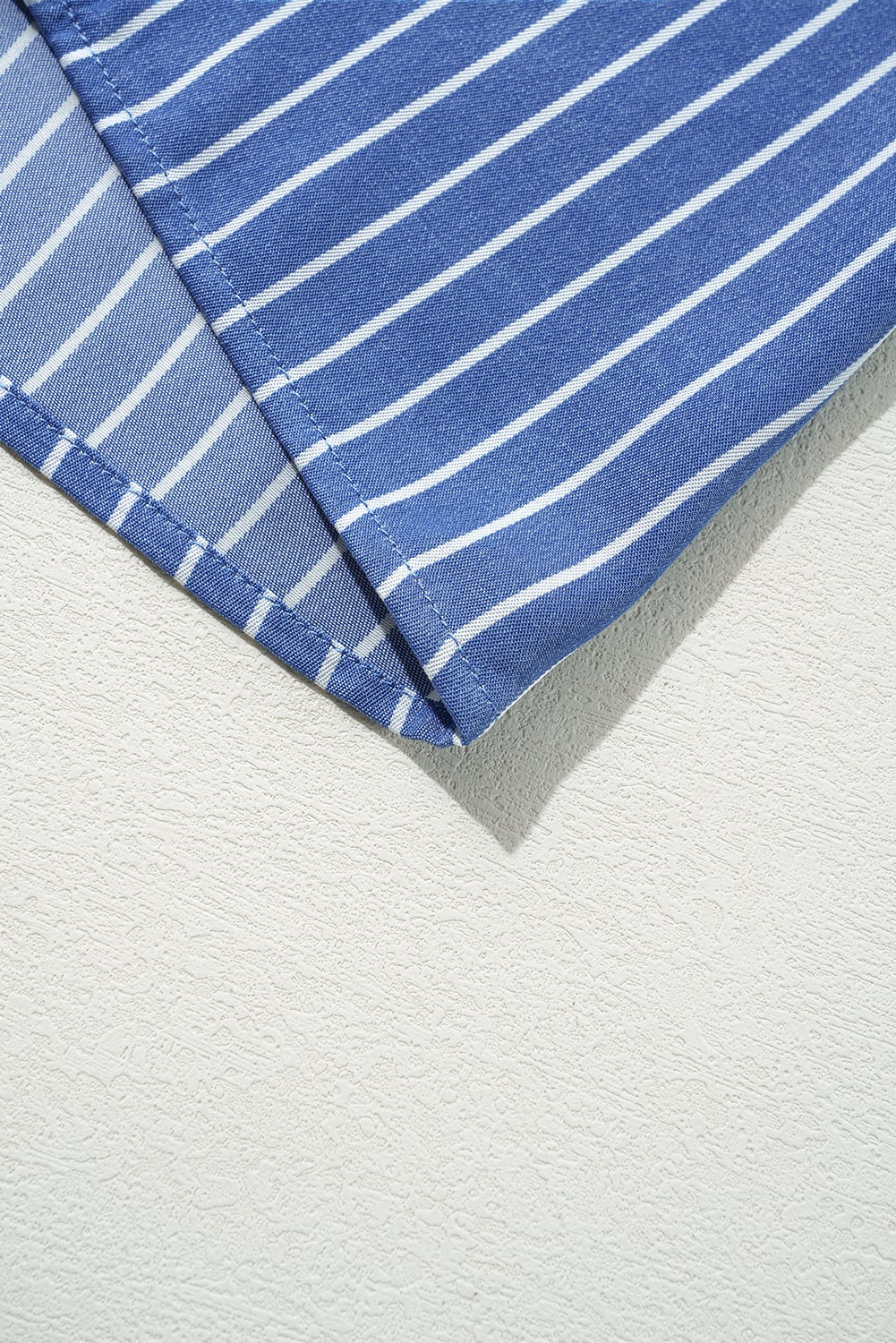 Sky Blue Stripe Frilly Split Neck Shirred Ruffle Sleeve Short Shift Dress