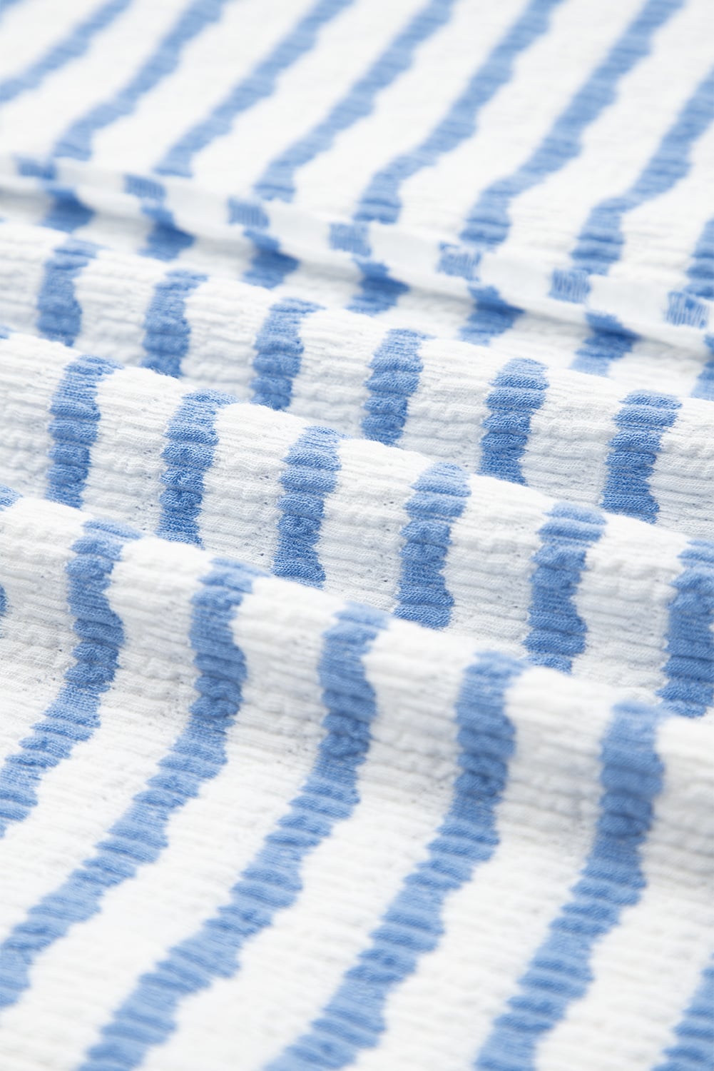 Sky Blue Stripe Half Button Collared Chest Pockets Loose Fit Blouse