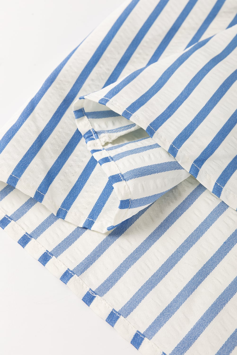 Sky Blue Stripe Knotted Bracelet Sleeve Notched Neck Shift Mini Dress