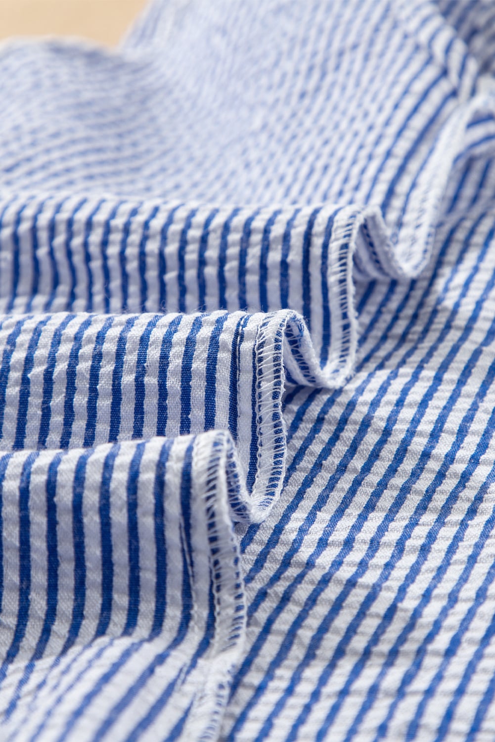 Sky Blue Stripe Lace Patchwork Crew Neck Tank Top