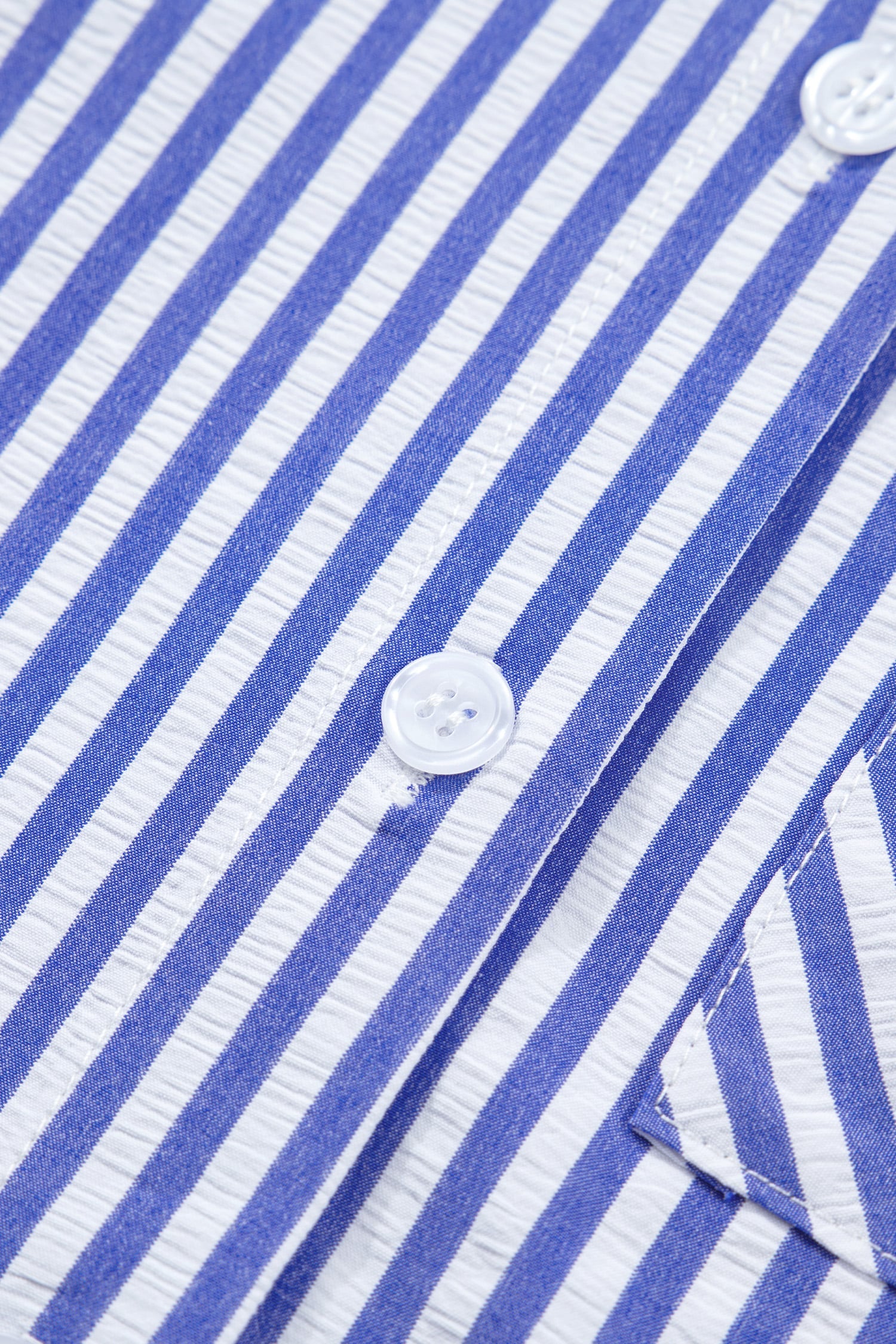Sky Blue Stripe Lily Floral Embroidered Puff Sleeve Button Down Shirt