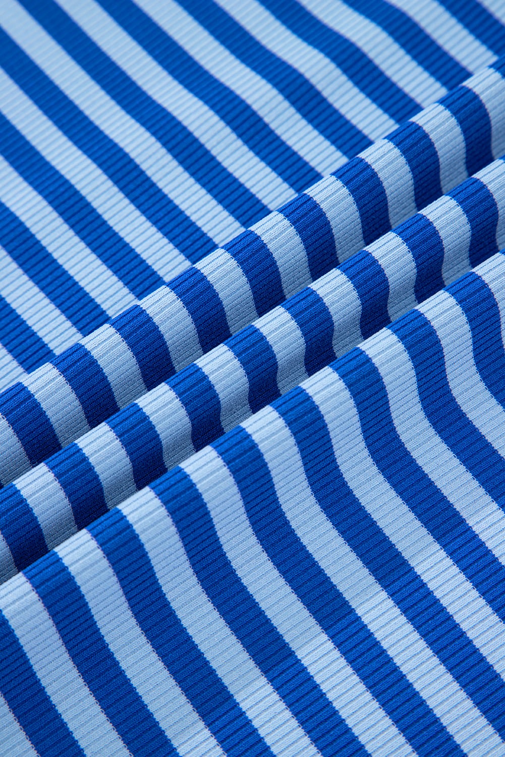 Sky Blue Stripe Ribbed Cap Sleeve Round Neck T Shirt
