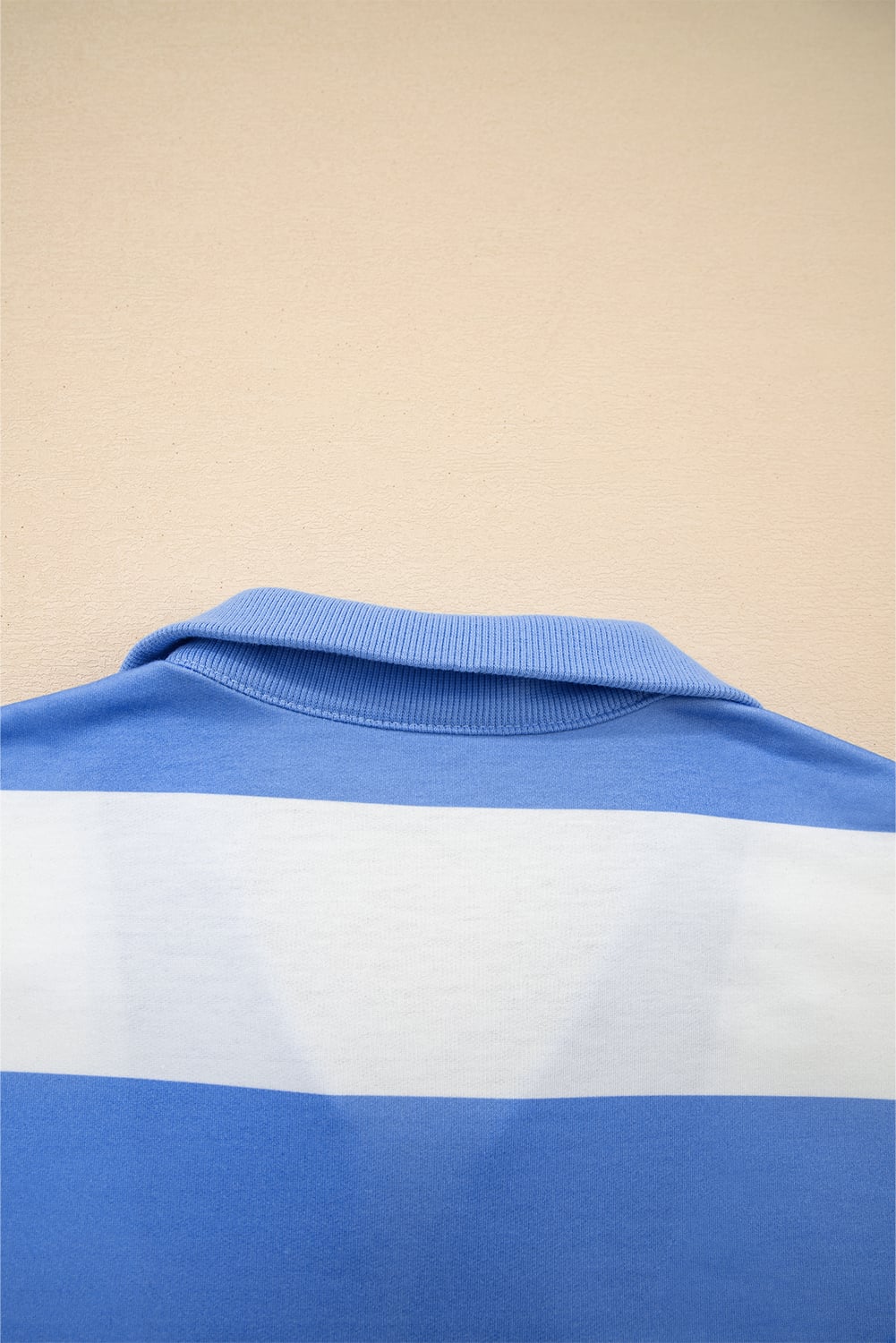 Sky Blue Stripe Half Zipper Placket Bracelet Sleeve Top Casual Shorts Set