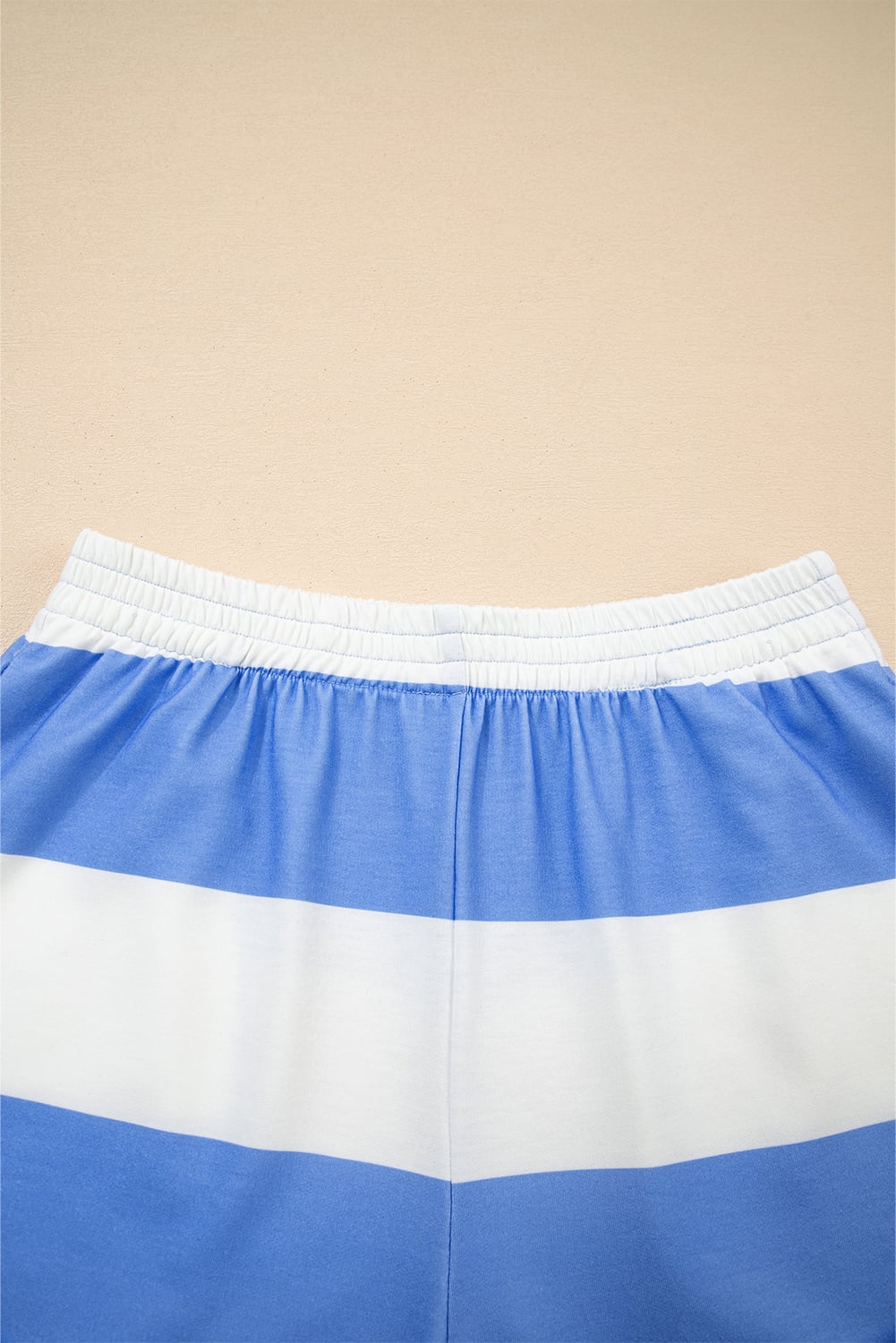 Sky Blue Stripe Half Zipper Placket Bracelet Sleeve Top Casual Shorts Set