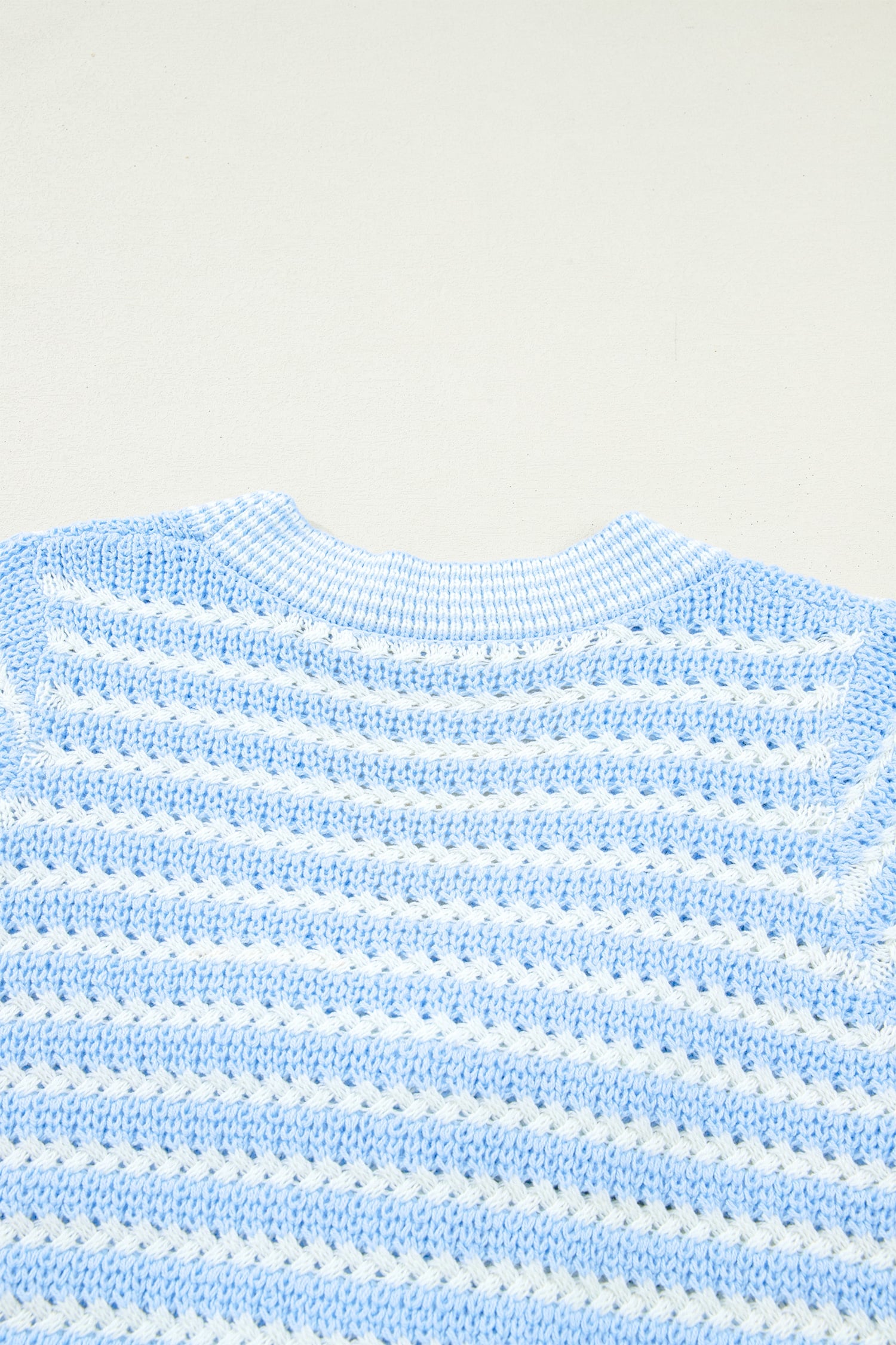 Sky Blue Stripe Short Sleeve Knit V Neck Bow Knot Sweater