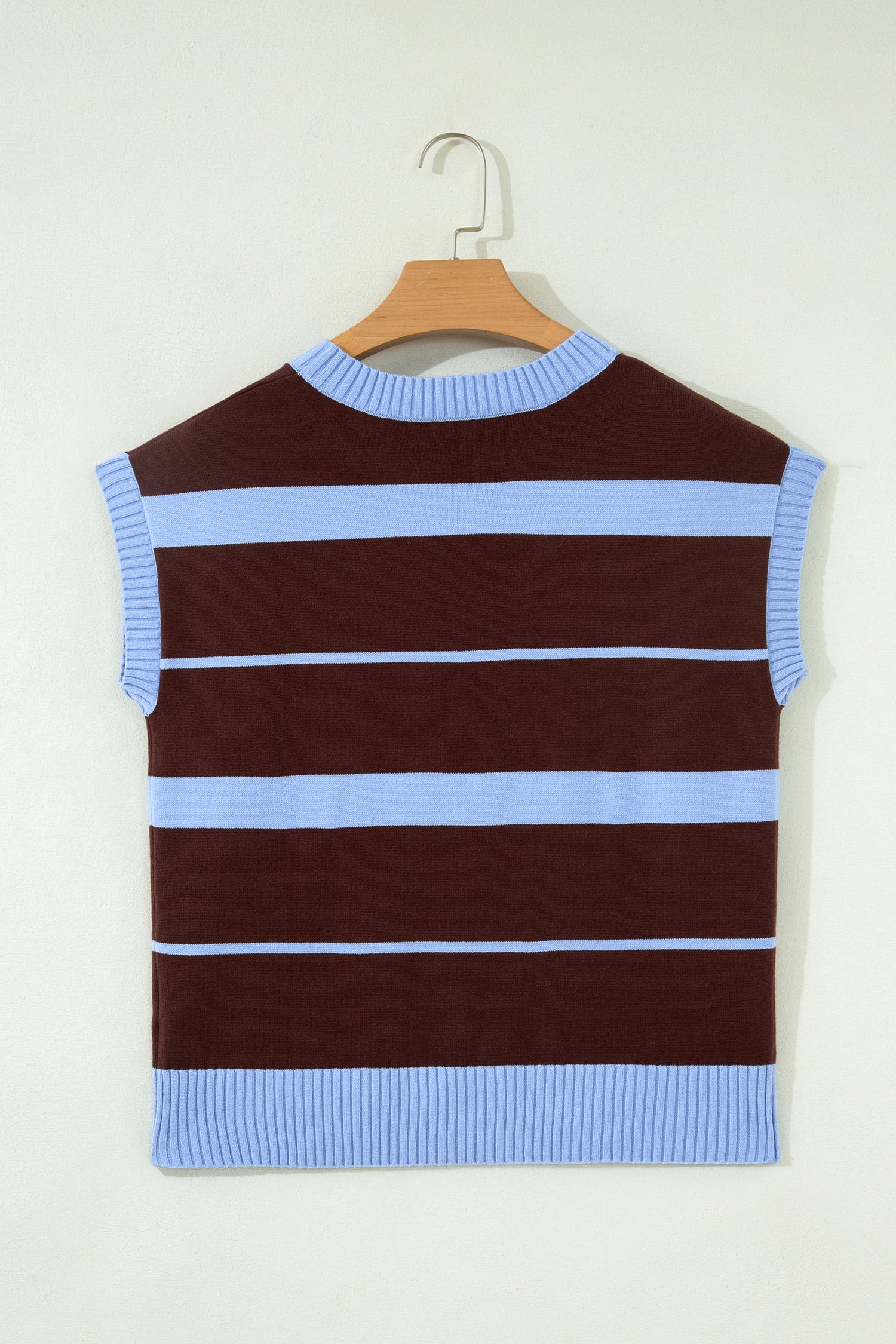 Sky Blue Stripe Striped Short Sleeve Round Neck Casual Knit Top