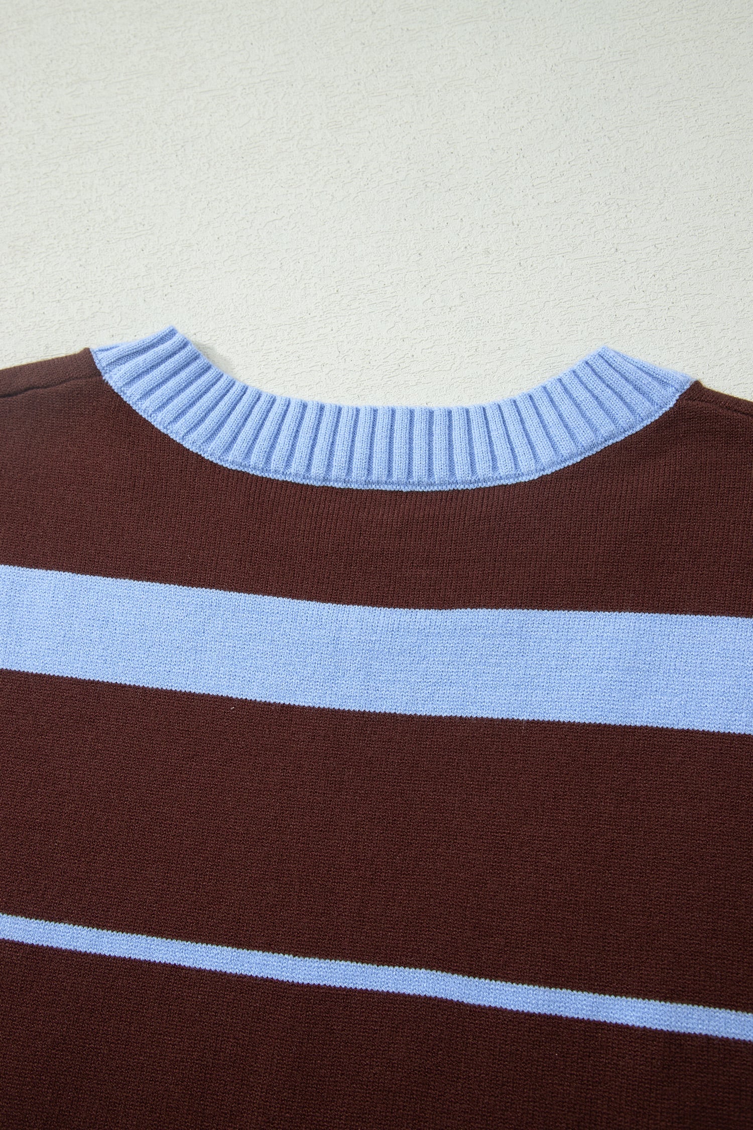 Sky Blue Stripe Striped Short Sleeve Round Neck Casual Knit Top