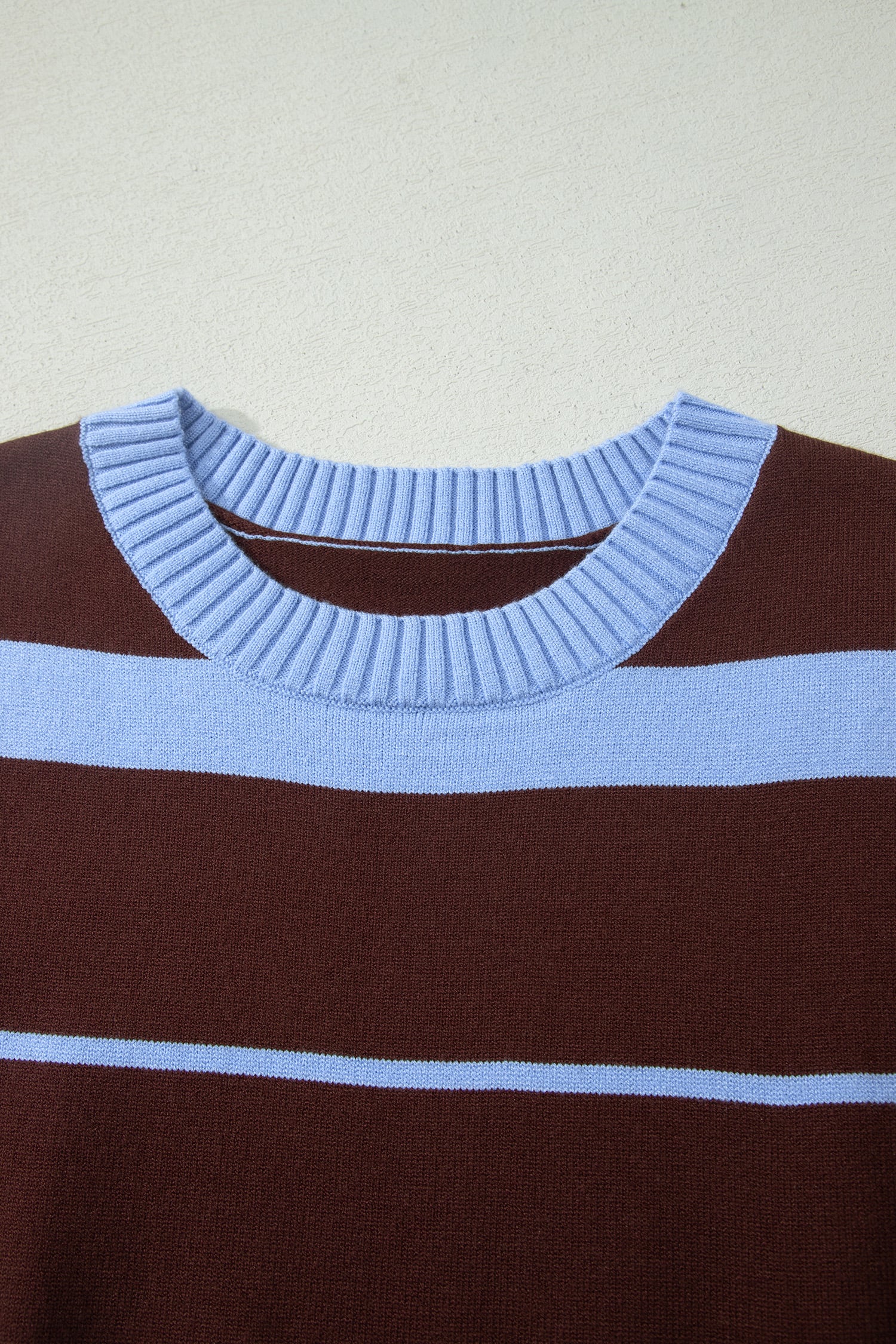 Sky Blue Stripe Striped Short Sleeve Round Neck Casual Knit Top