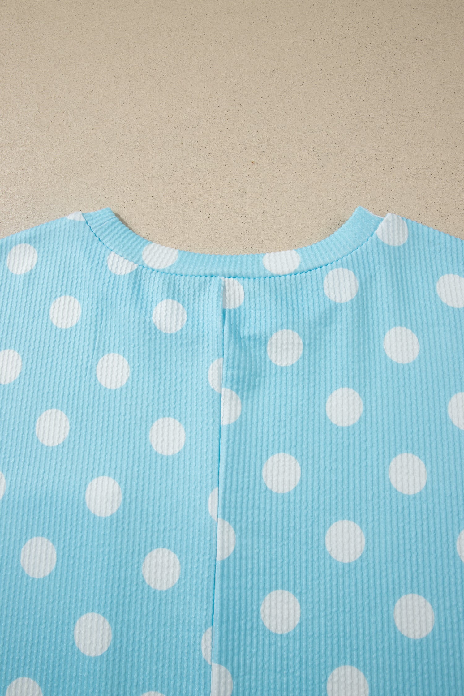 Sky Blue Twisted Rib Polka Dot Print Plus Size T Shirt