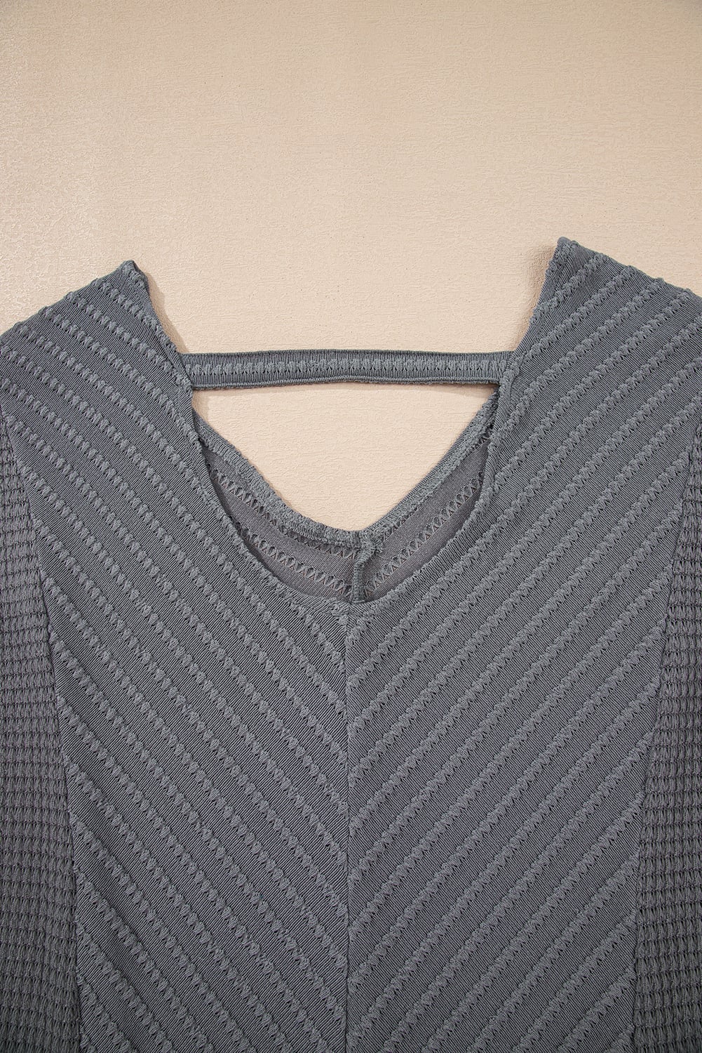 Sleet V Neck Chevron Texture Patchwork Long Sleeve Knit Top