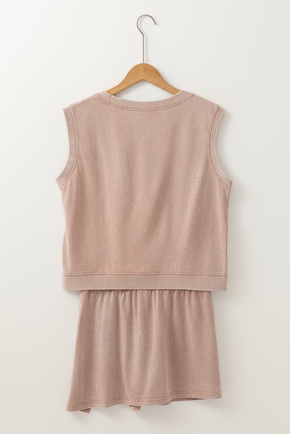 Smoke Gray Solid Color Washed Sleeveless Top Split Skort Cotton 2pcs Outfit
