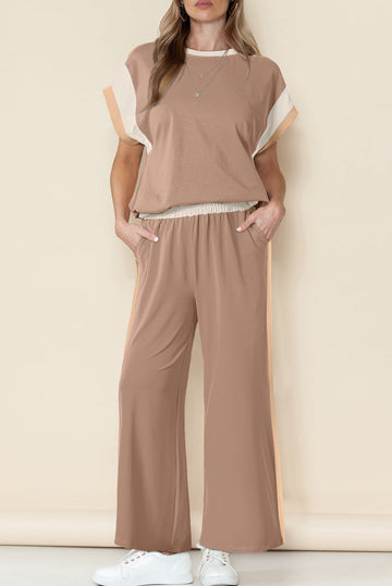 Smoke Gray Color Block Detail Casual Two-piece Set
