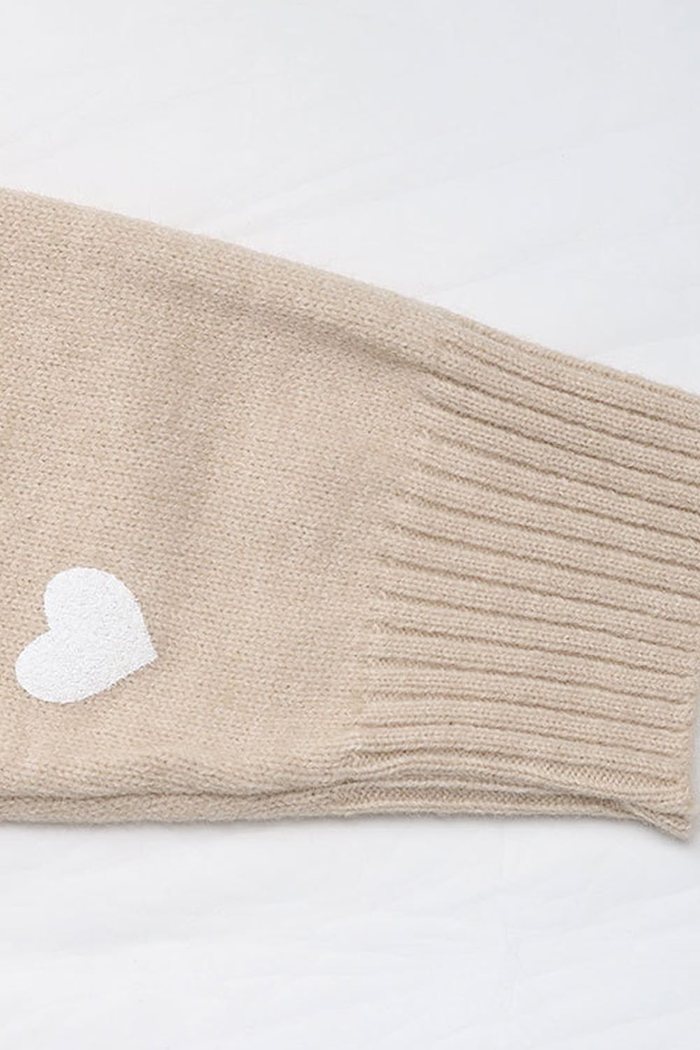 Smoke Gray Heart Print Lace Splicing V Neck Valentines Sweater