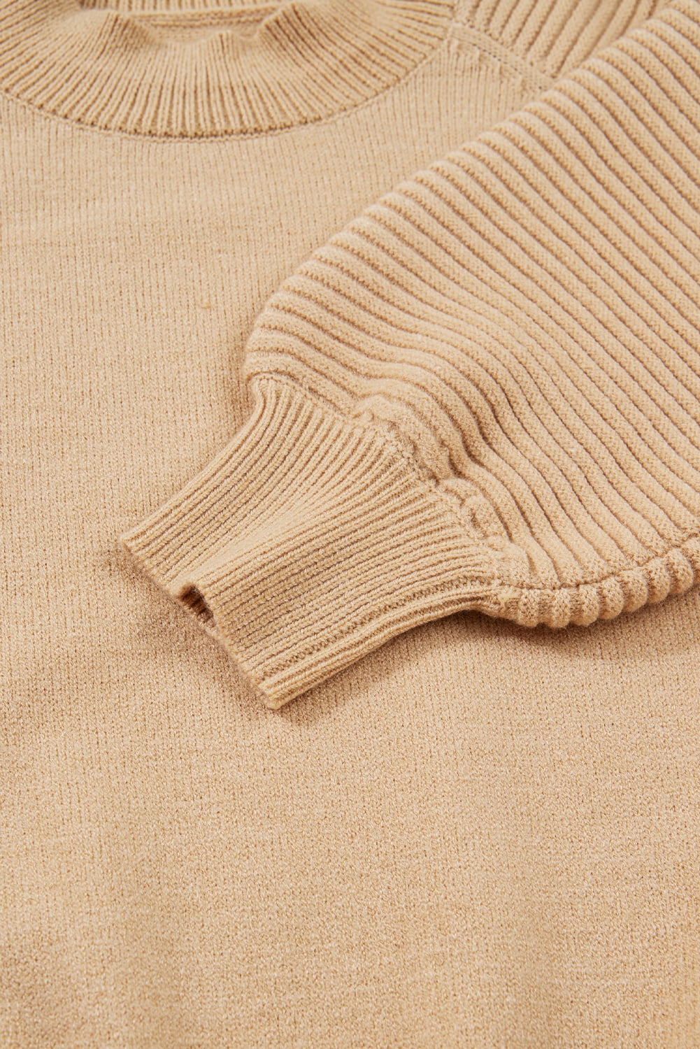 Smoke Gray High Neck Puff Sleeve Sweater Pleated Mini Skirt 2pcs Knitted Outfit