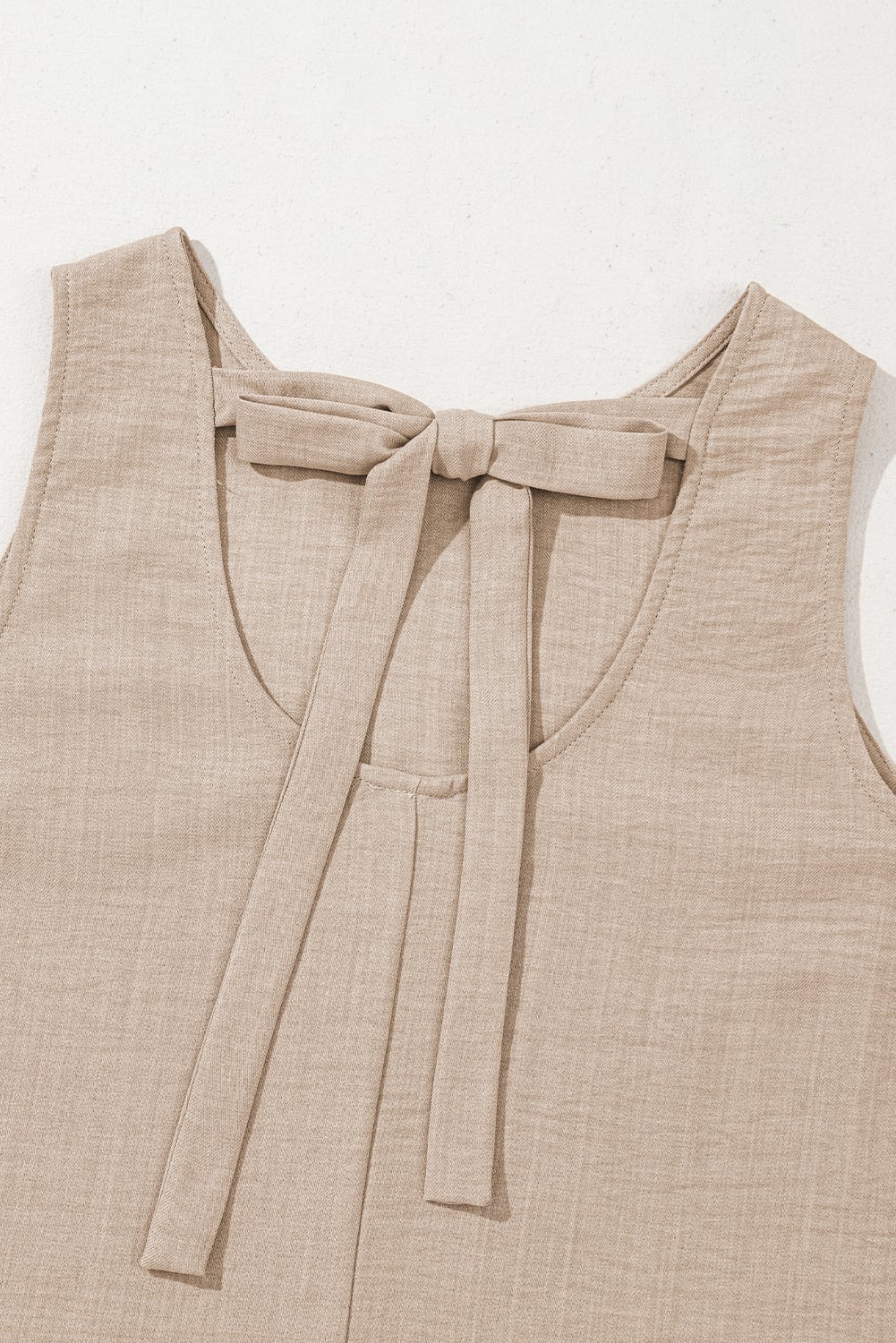 Smoke Gray Knot Scoop Back Ruffle Hem Sleeveless Mini Dress