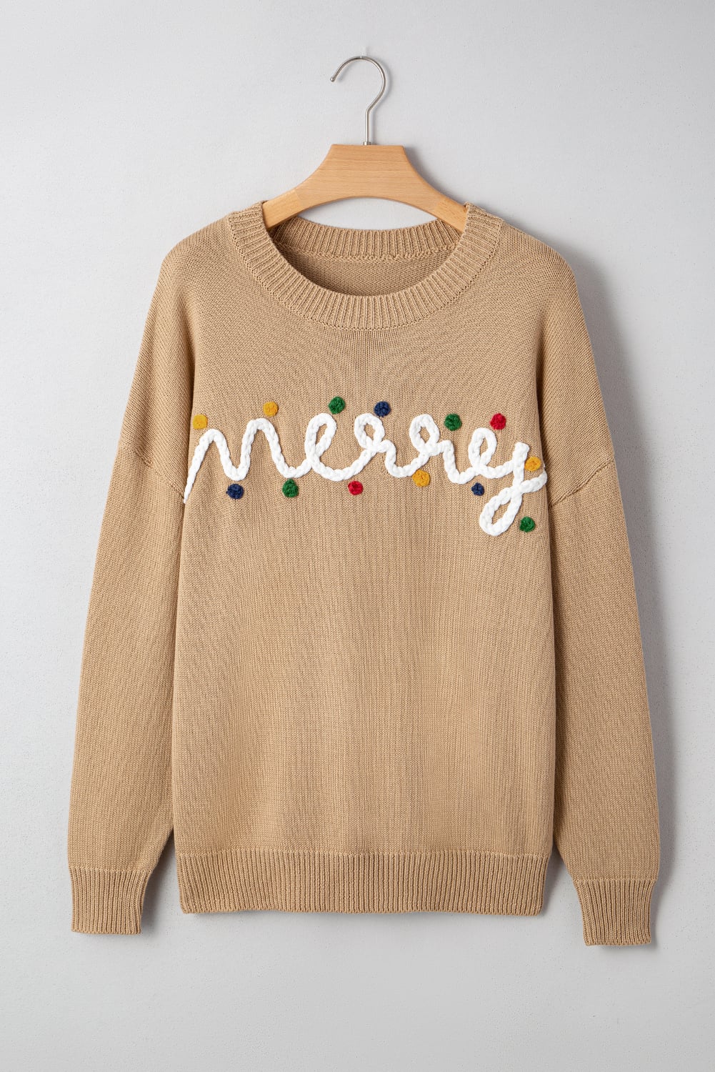Smoke Gray Merry Colorful Dot Detail Christmas Drop Shoulder Sweater