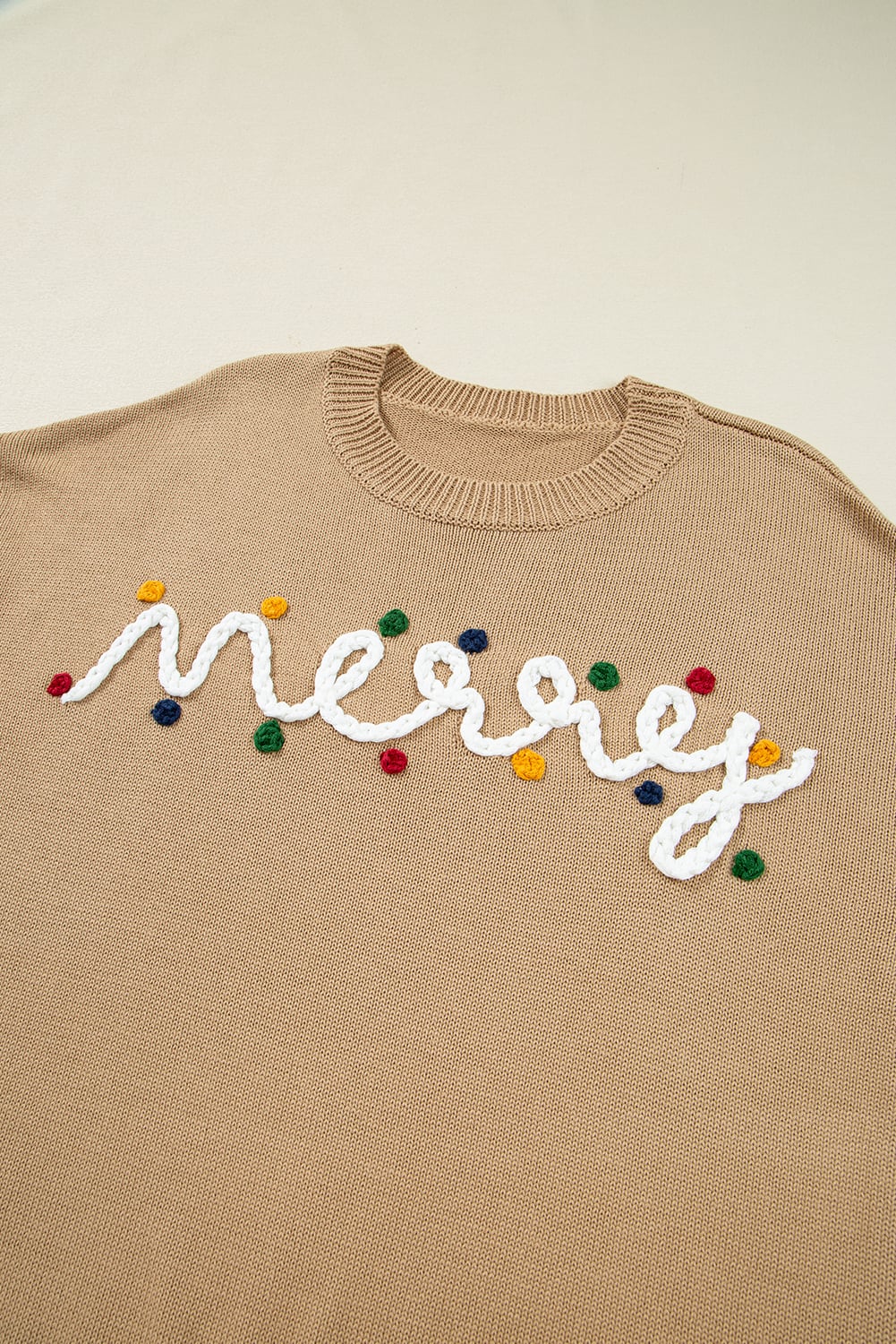 Smoke Gray Merry Colorful Dot Detail Christmas Drop Shoulder Sweater