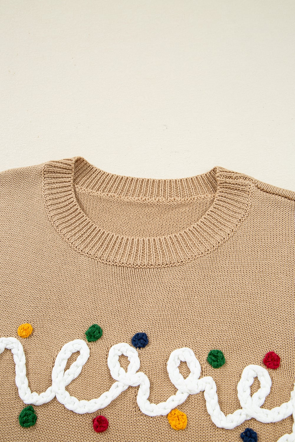 Smoke Gray Merry Colorful Dot Detail Christmas Drop Shoulder Sweater