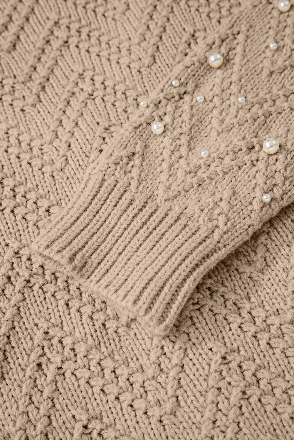 Smoke Gray Pearl Embellished Button Front V Neck Sweater Cardigan