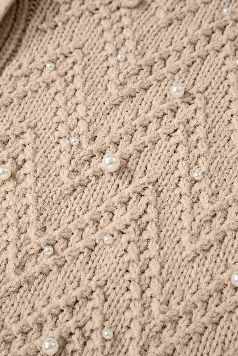 Smoke Gray Pearl Embellished Button Front V Neck Sweater Cardigan