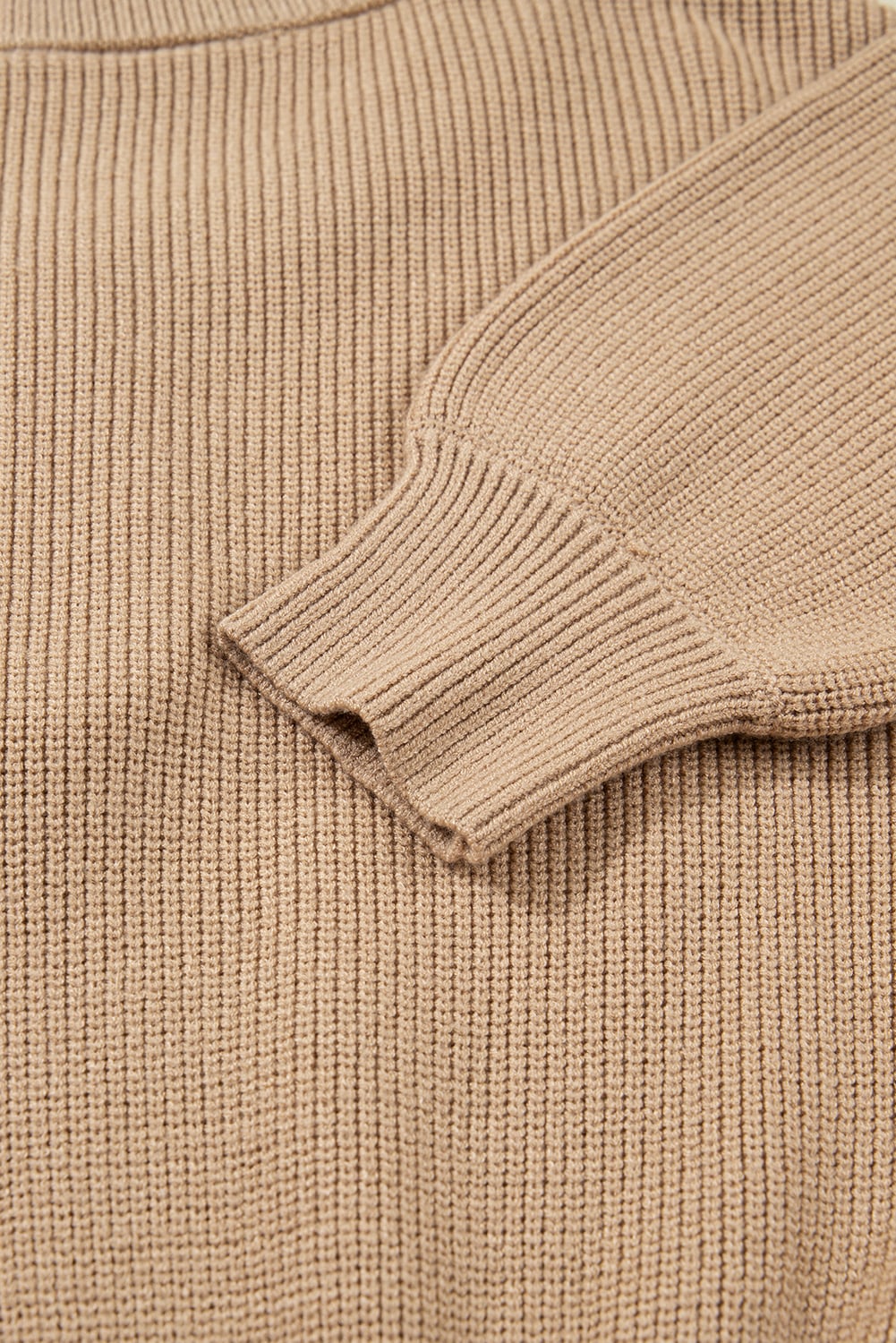 Smoke Gray Pearl Embellished Keyhole Ribbed Sweater Dress