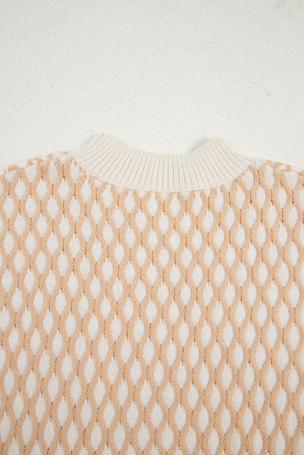 Smoke Gray Rhombus Textured Knit Mock Neck Sweater