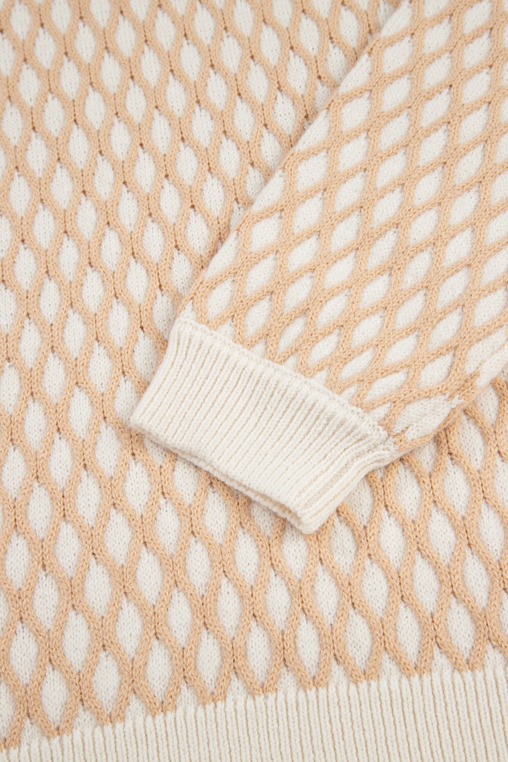 Smoke Gray Rhombus Textured Knit Mock Neck Sweater
