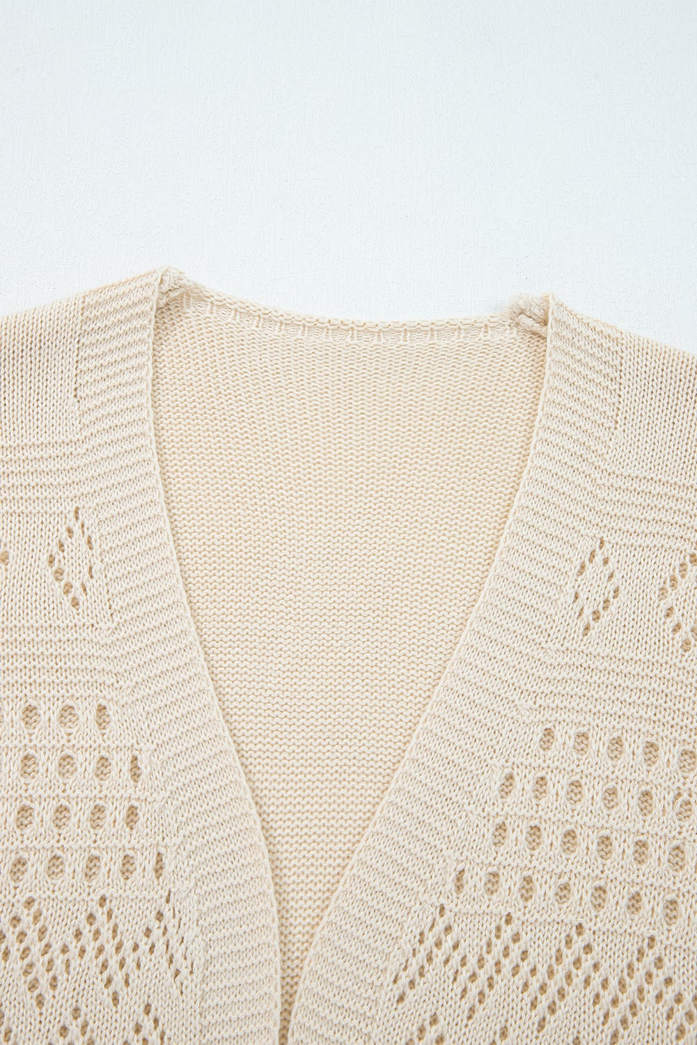 Smoke Gray Solid Color Hollowed Knit Open Front Cardigan Sweater