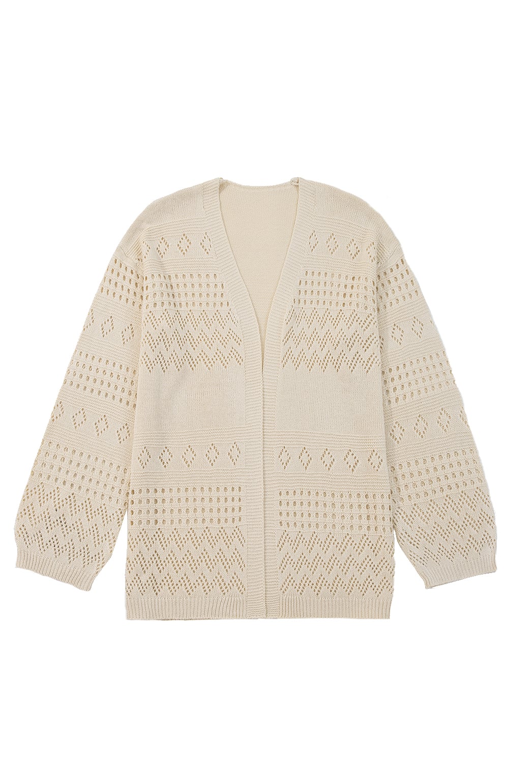 Smoke Gray Solid Color Hollowed Knit Open Front Cardigan Sweater