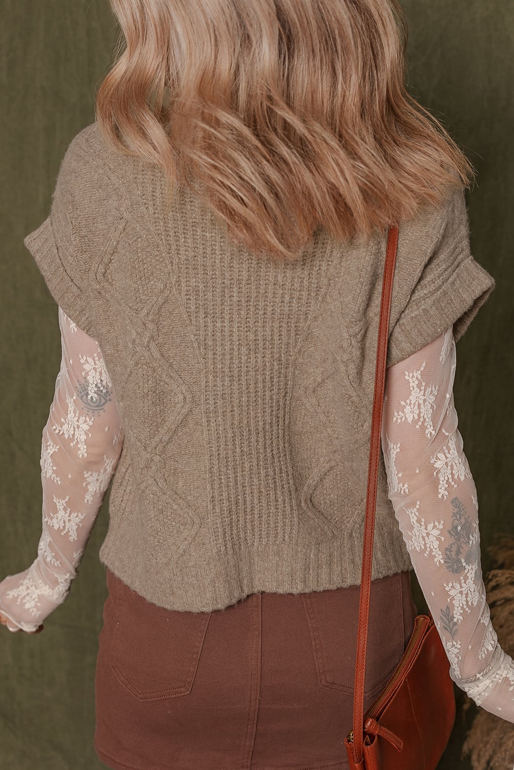 Smoke Gray Textured Knit High Neck Sweater T Shirt
