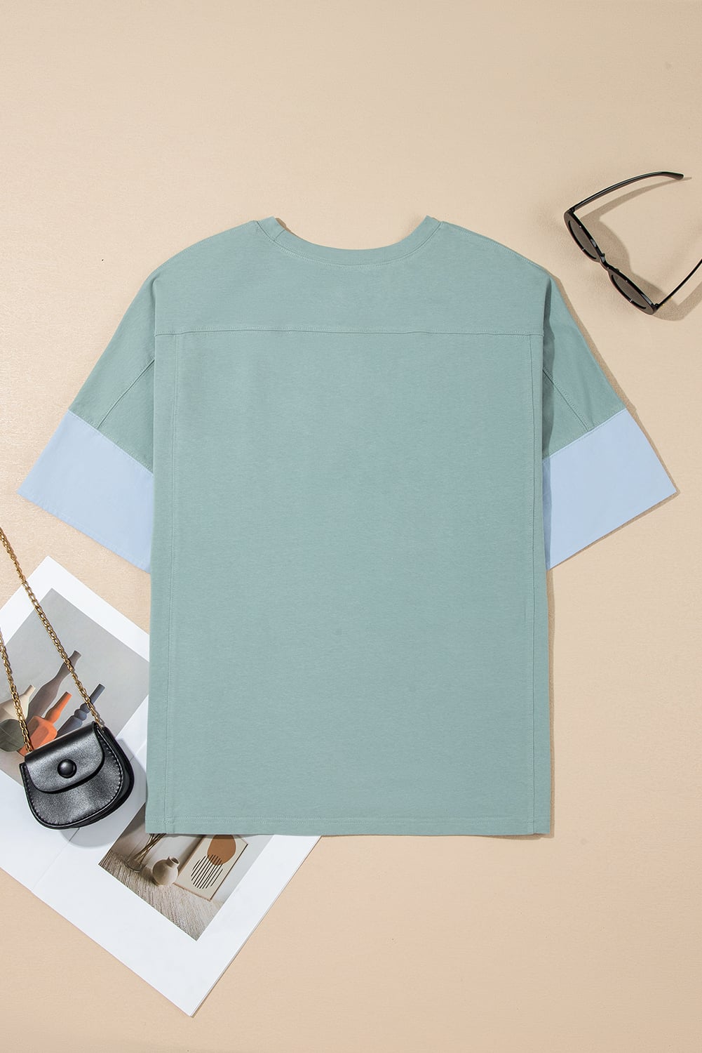 Smoke Green Frayed Denim Star Patched Oversize T Shirt